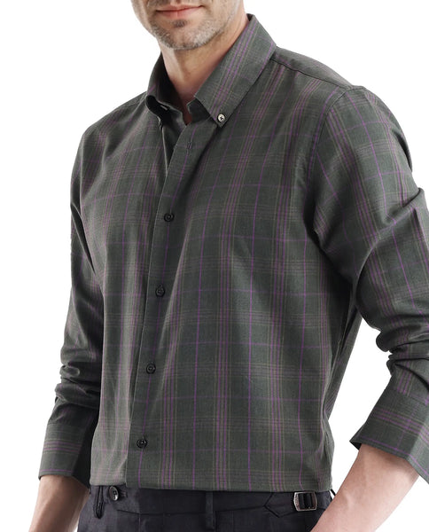 Rare Rabbit Men's Lazio Green Cotton Lyocell Fabric Half Sleeves Gingham Checks Shirt