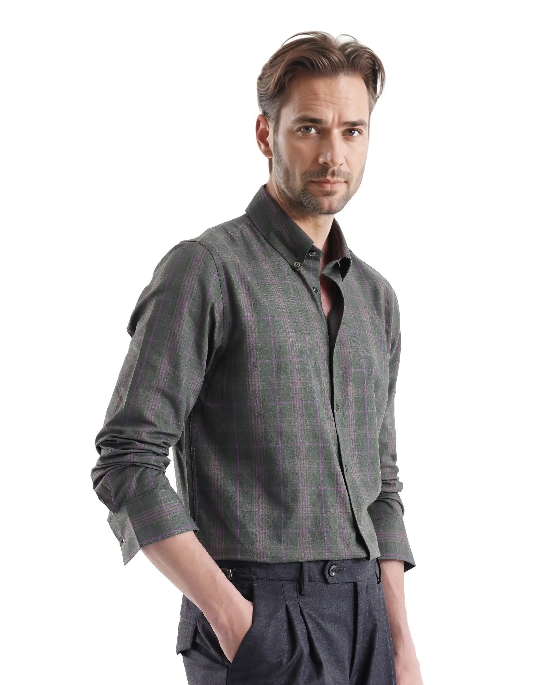 Rare Rabbit Men's Rudo Dark Green Cotton Fabric Full Sleeve Regular Fit Checks Shirt