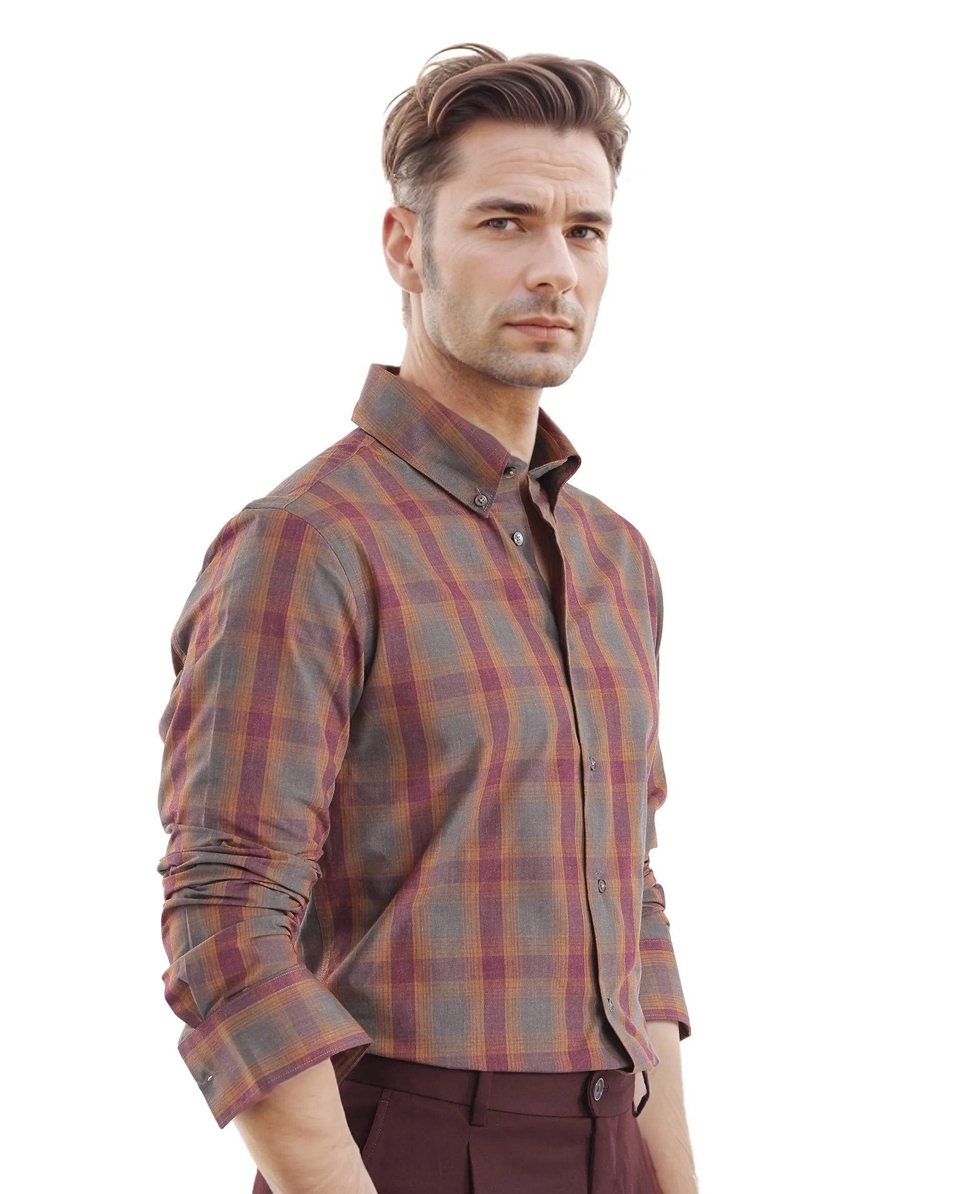 Rare Rabbit Men's Rudo Dark Grey Cotton Fabric Full Sleeve Regular Fit Checks Shirt