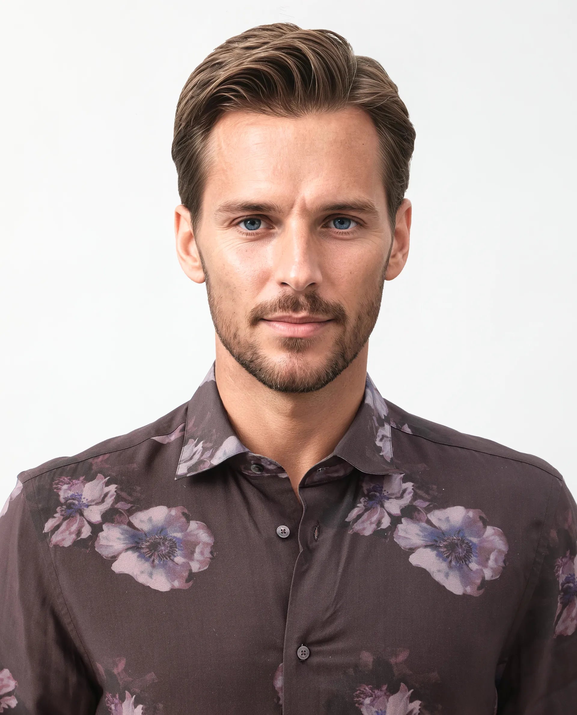 Rare Rabbit Men's Ruds Brown Viscose Floral Print Regular Fit Full Sleeve Collared Shirt