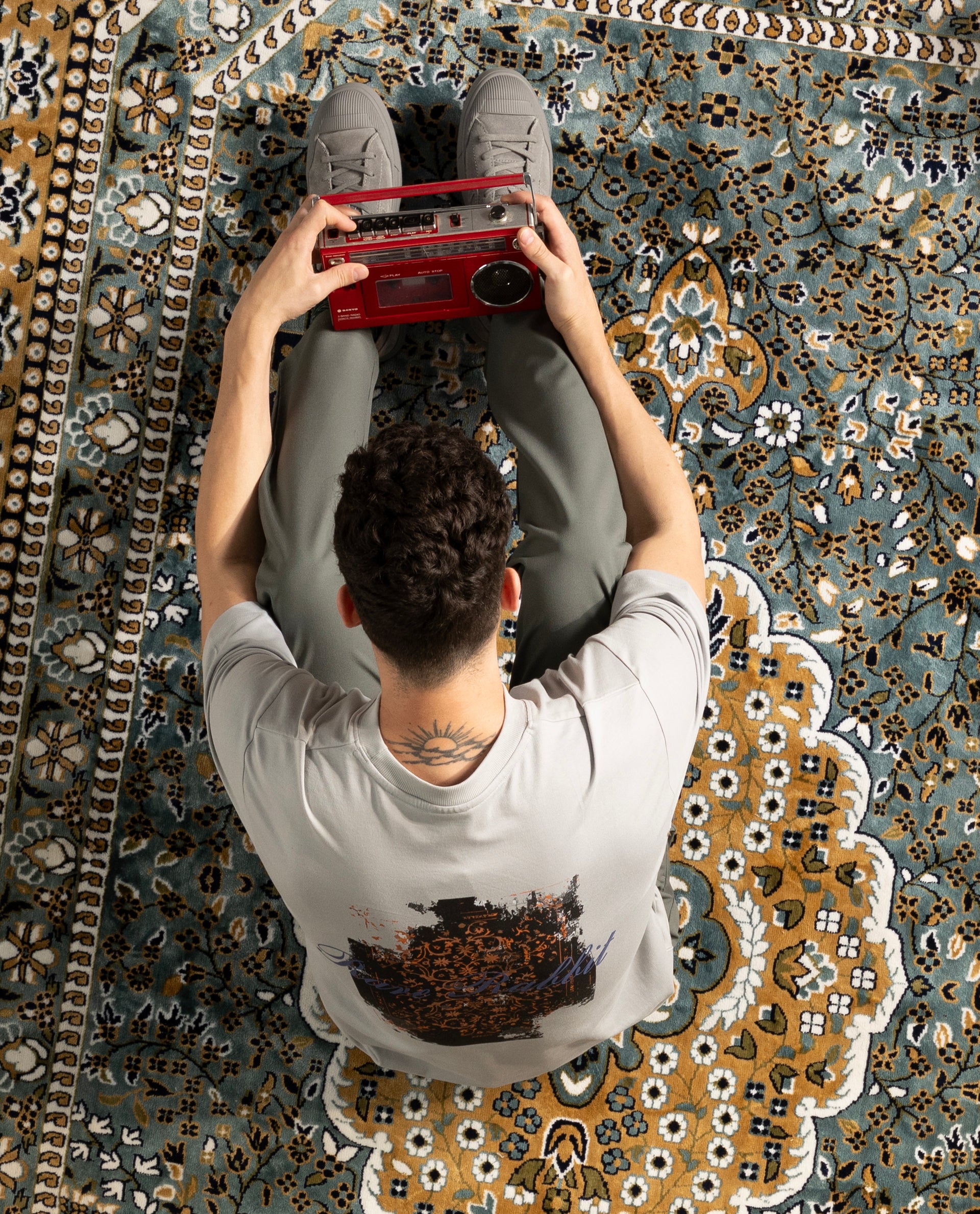 Rare Rabbit Men's Rugy Grey Cotton Graphic Print Qlo Fit Half Sleeve Crew Neck T-Shirt