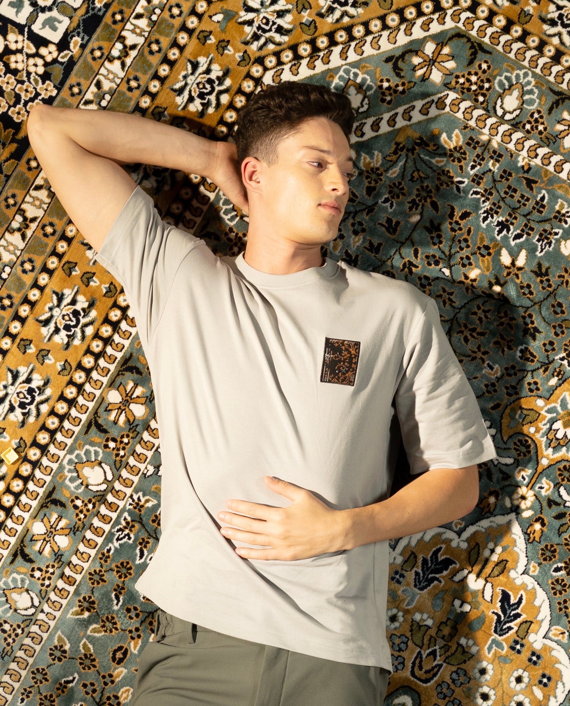 Rare Rabbit Men's Rugy Grey Cotton Graphic Print Qlo Fit Half Sleeve Crew Neck T-Shirt