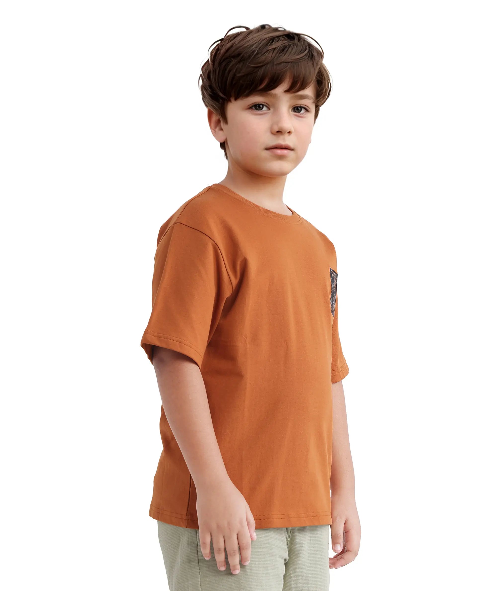 Rare Ones Kids Rugy-K Rust Cotton Short Sleeve Crew Neck Printed Boxy T-Shirt