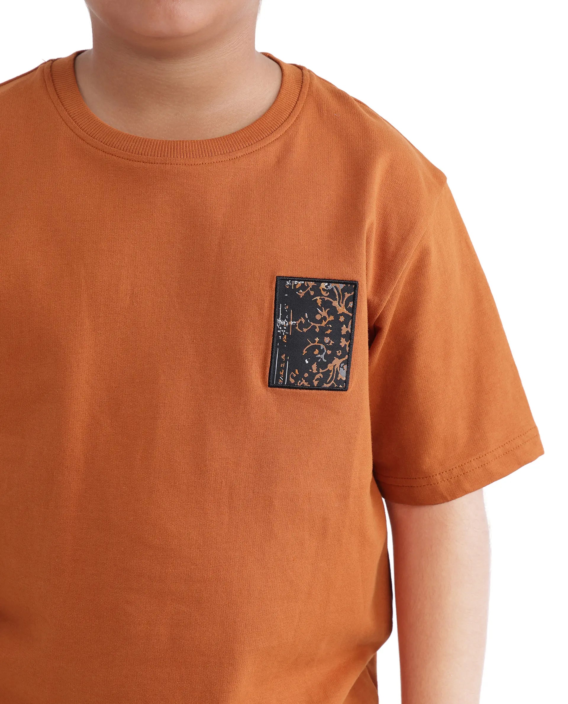 Rare Ones Kids Rugy-K Rust Cotton Short Sleeve Crew Neck Printed Boxy T-Shirt