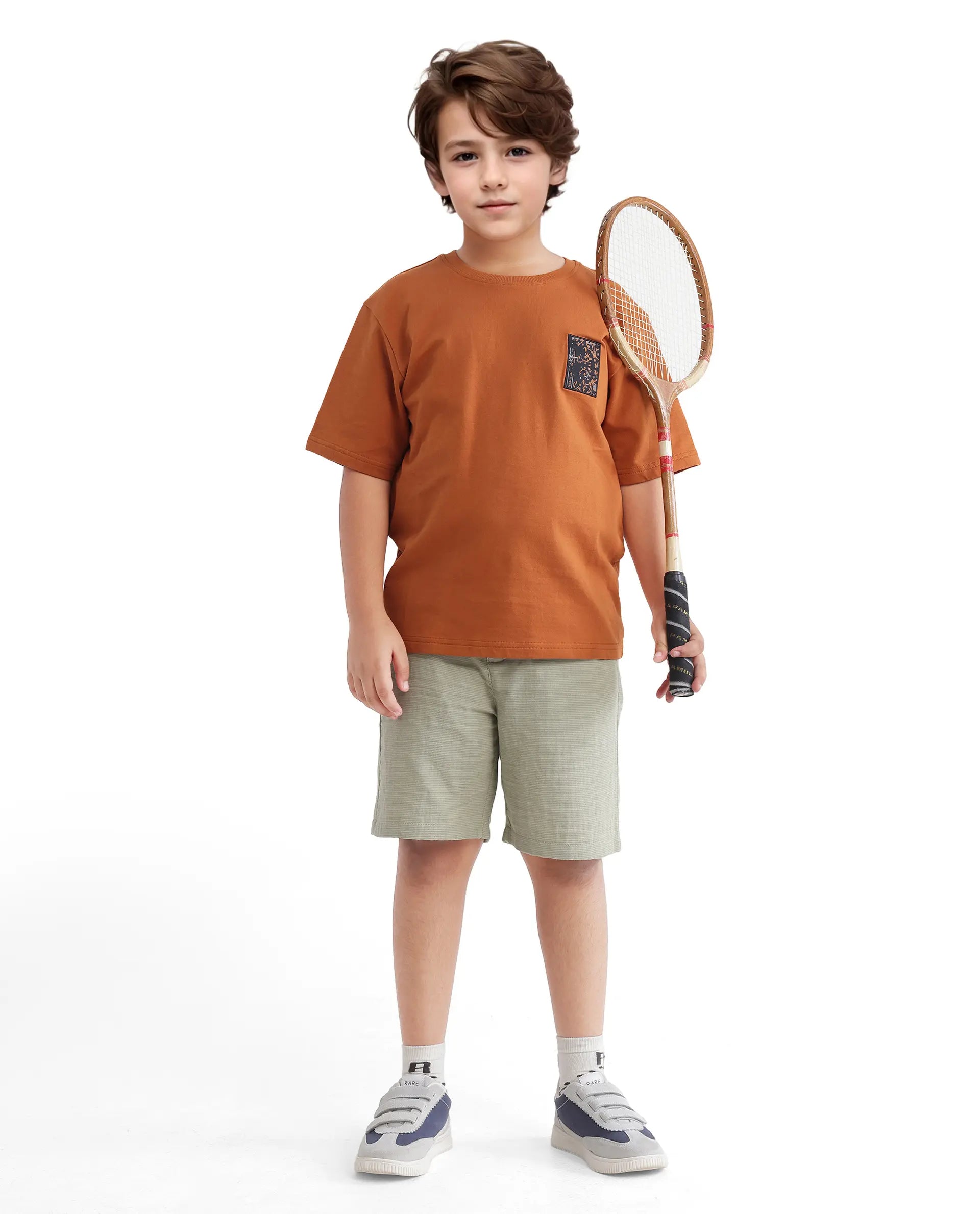 Rare Ones Kids Rugy-K Rust Cotton Short Sleeve Crew Neck Printed Boxy T-Shirt