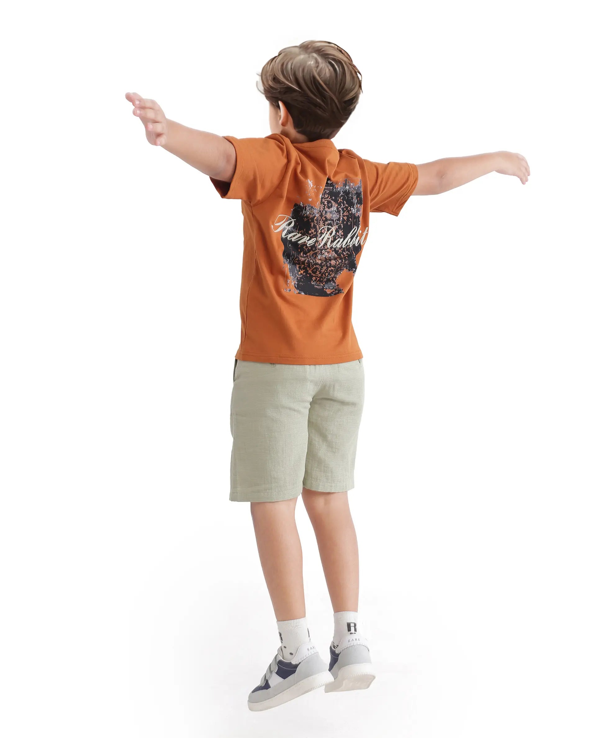 Rare Ones Kids Rugy-K Rust Cotton Short Sleeve Crew Neck Printed Boxy T-Shirt