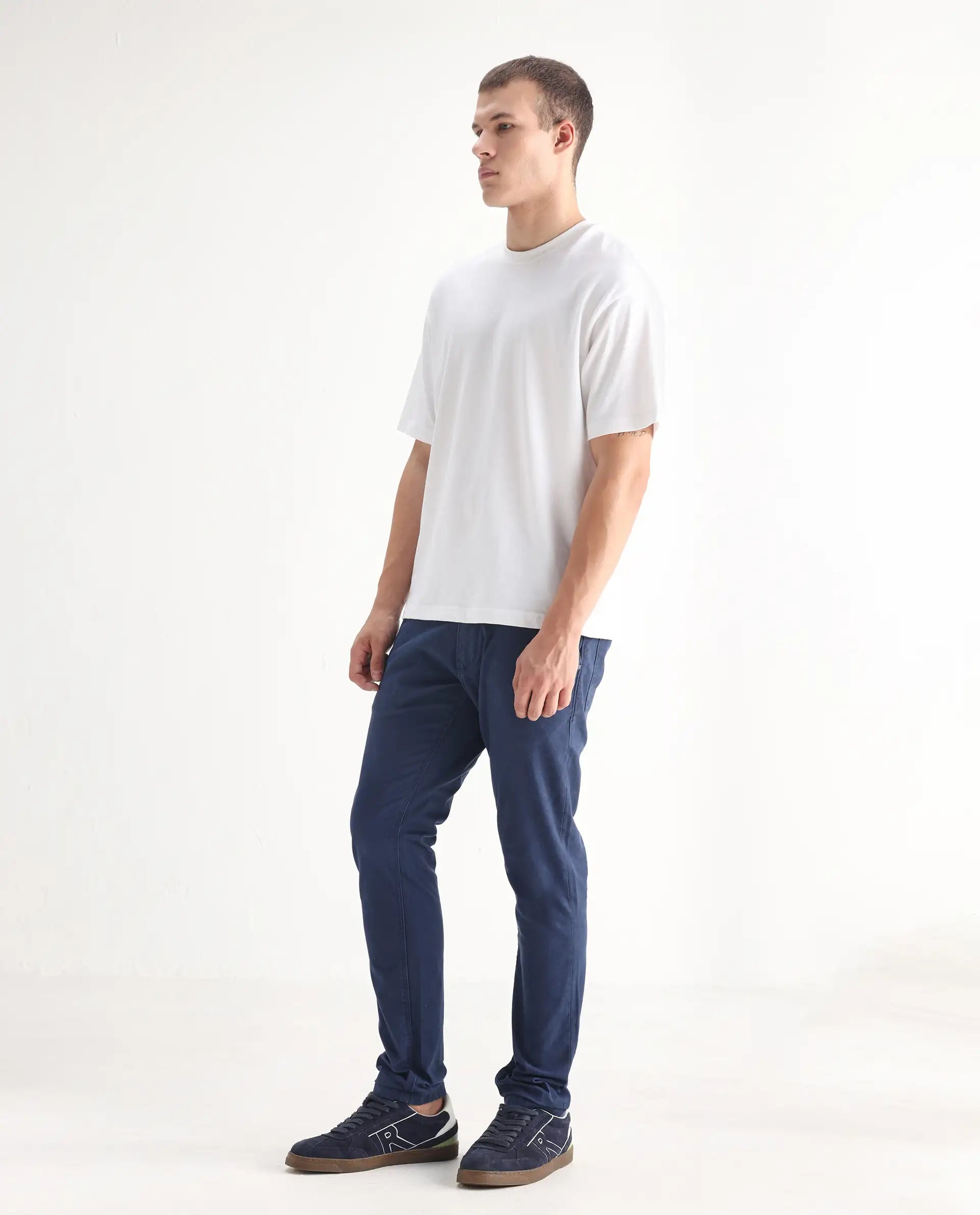 Rare Rabbit Men's Ruiz Blue Cotton Plain Hawk Slim Fit Jeans