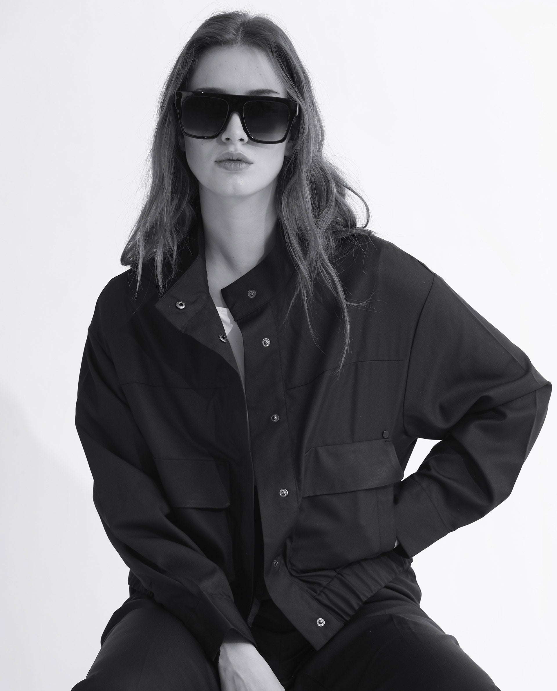 Rareism Women Ruks Black Velvet Full Sleeves Solid High Neck Jacket