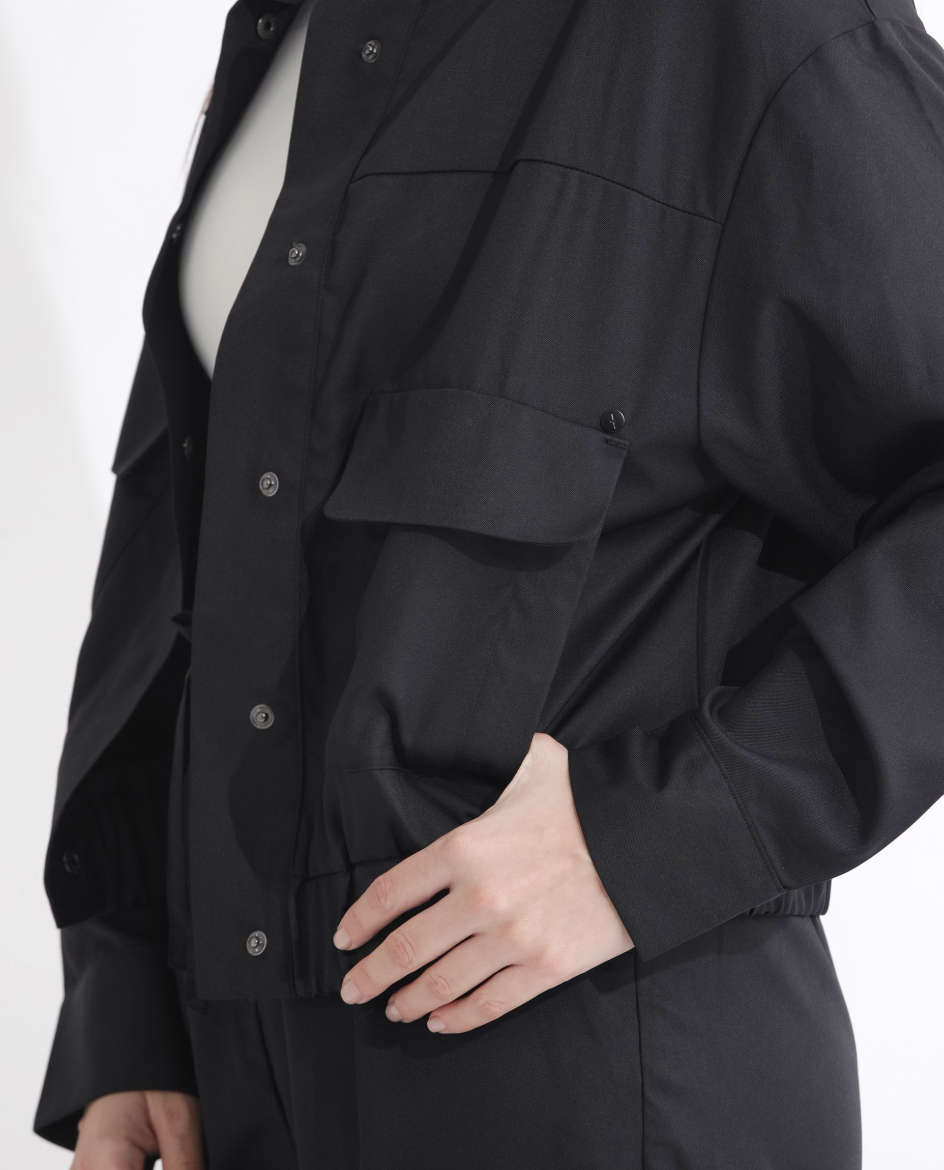 Rareism Women Ruks Black Velvet Full Sleeves Solid High Neck Jacket