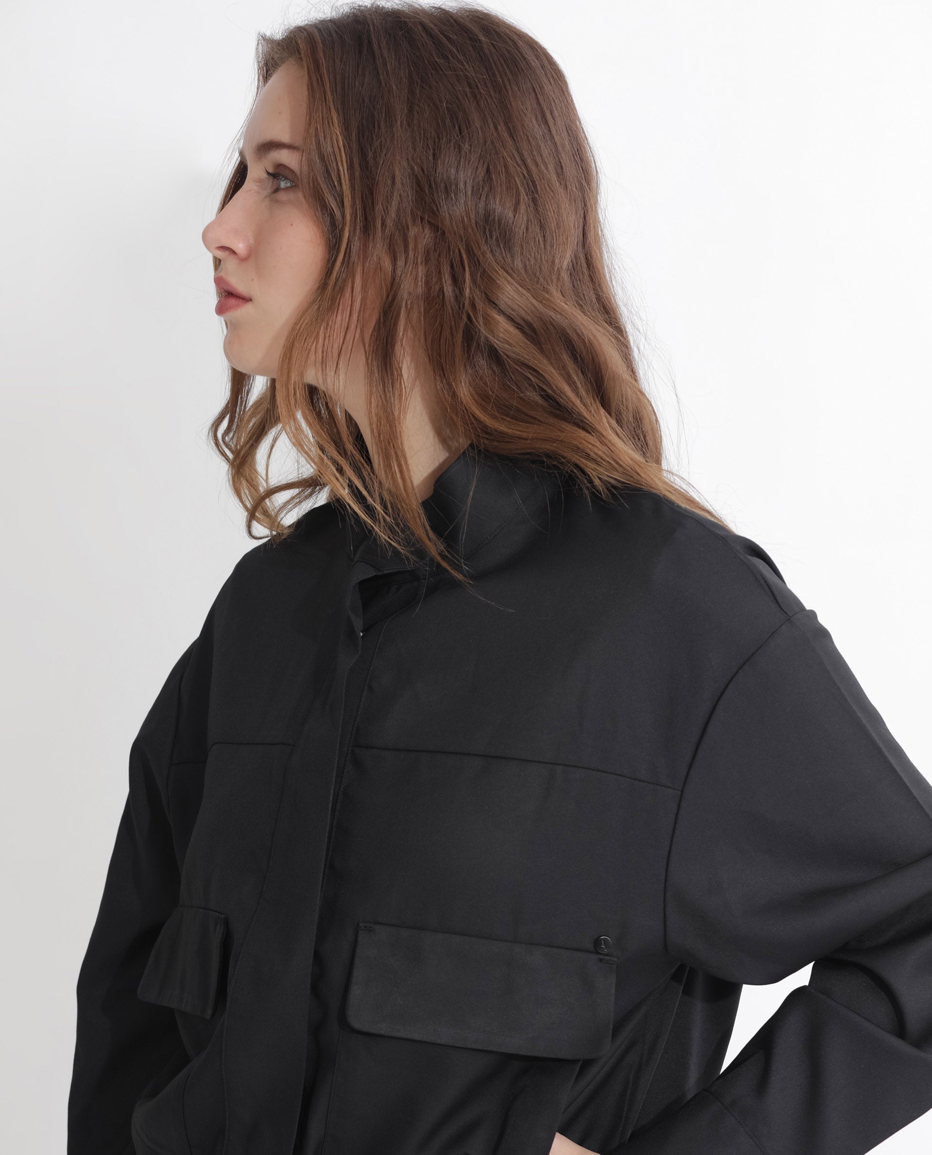 Rareism Women Ruks Black Velvet Full Sleeves Solid High Neck Jacket