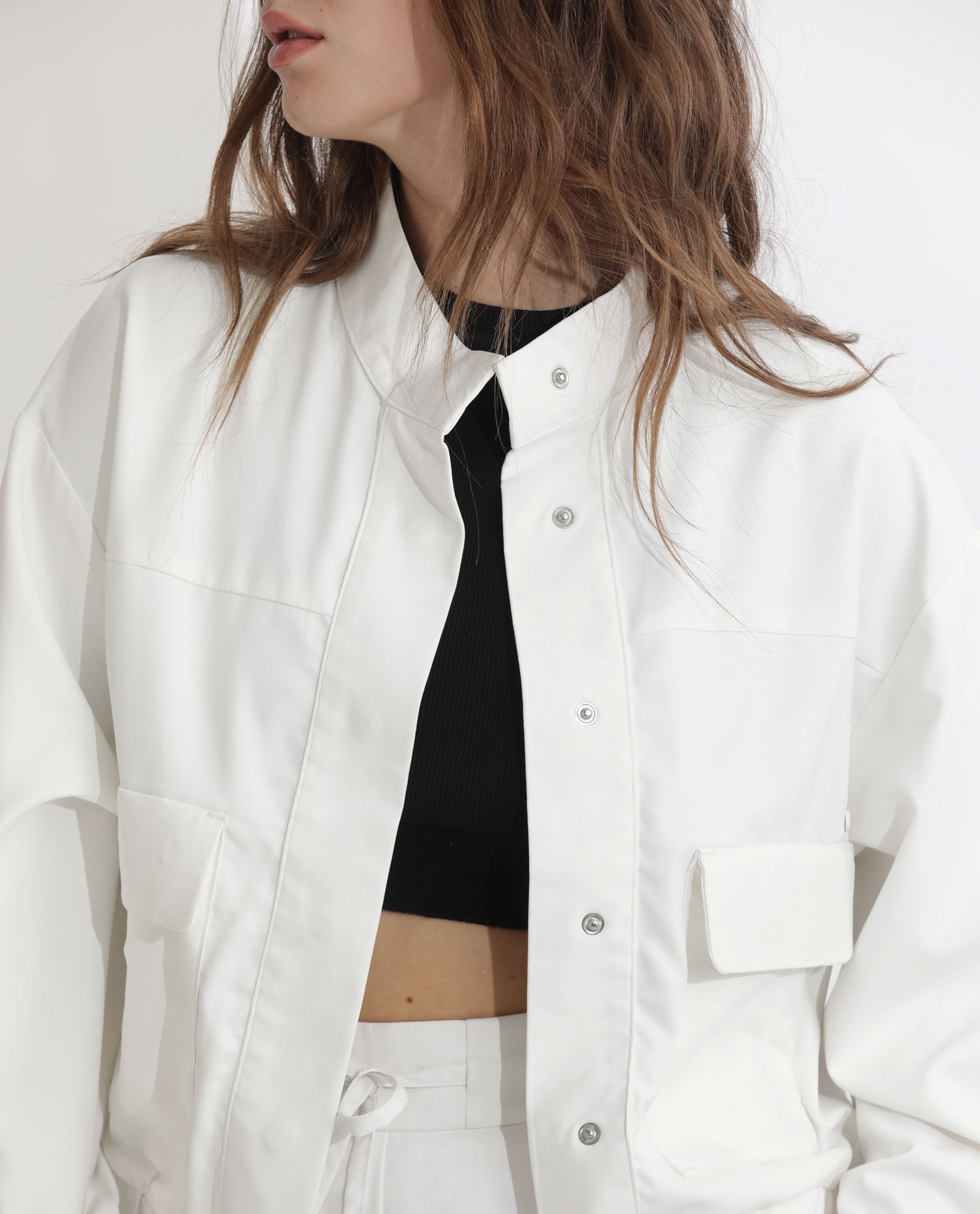 Rareism Women Ruks Off White Velvet Full Sleeves Solid High Neck Jacket