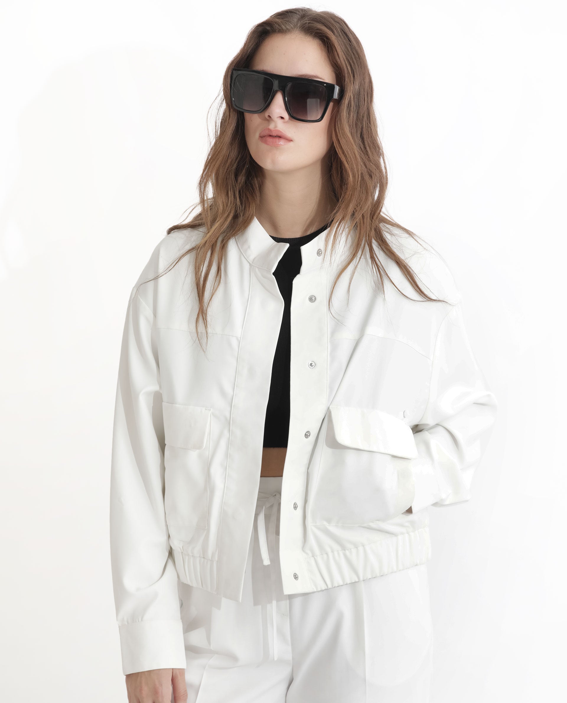 Rareism Women Ruks Off White Velvet Full Sleeves Solid High Neck Jacket