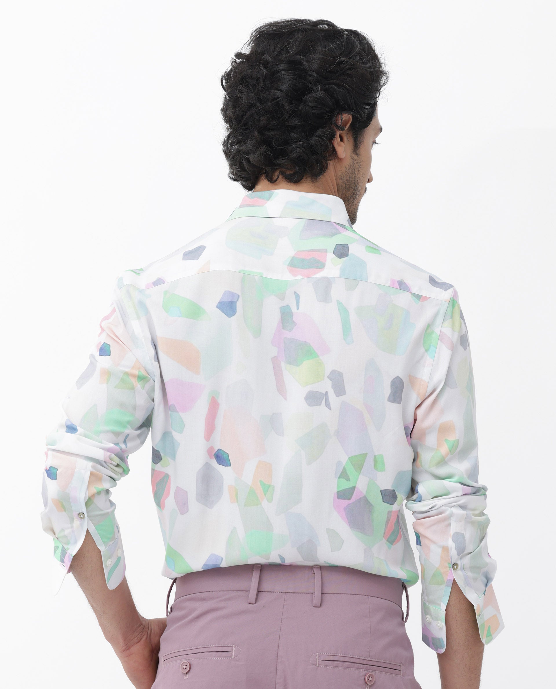 Rare Rabbit Mens Rumelo Off White Full Sleeve Abstract Print Shirt