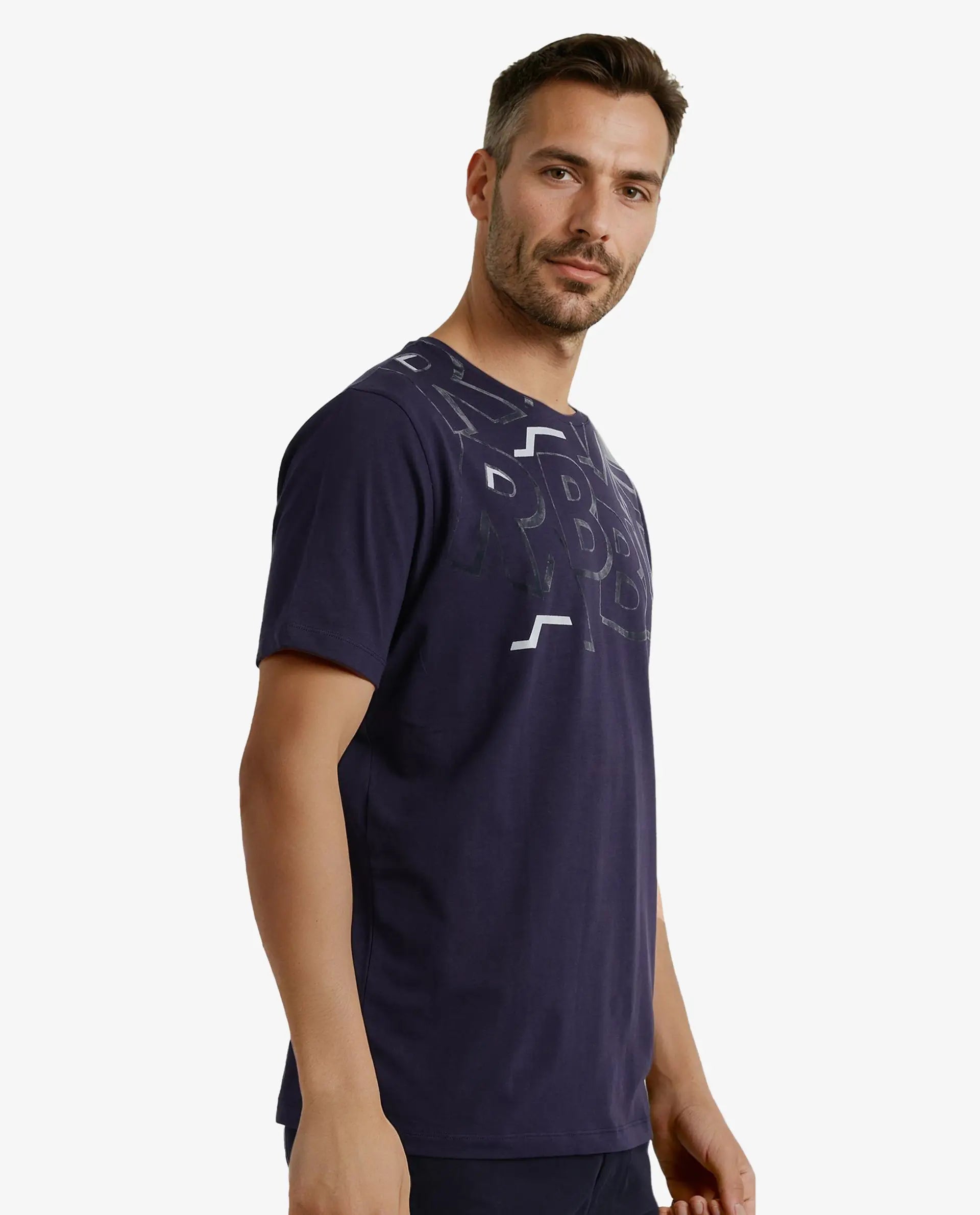 Rare Rabbit Men Runi Navy Short Sleeve Crew Neck Graphic Print T-Shirt