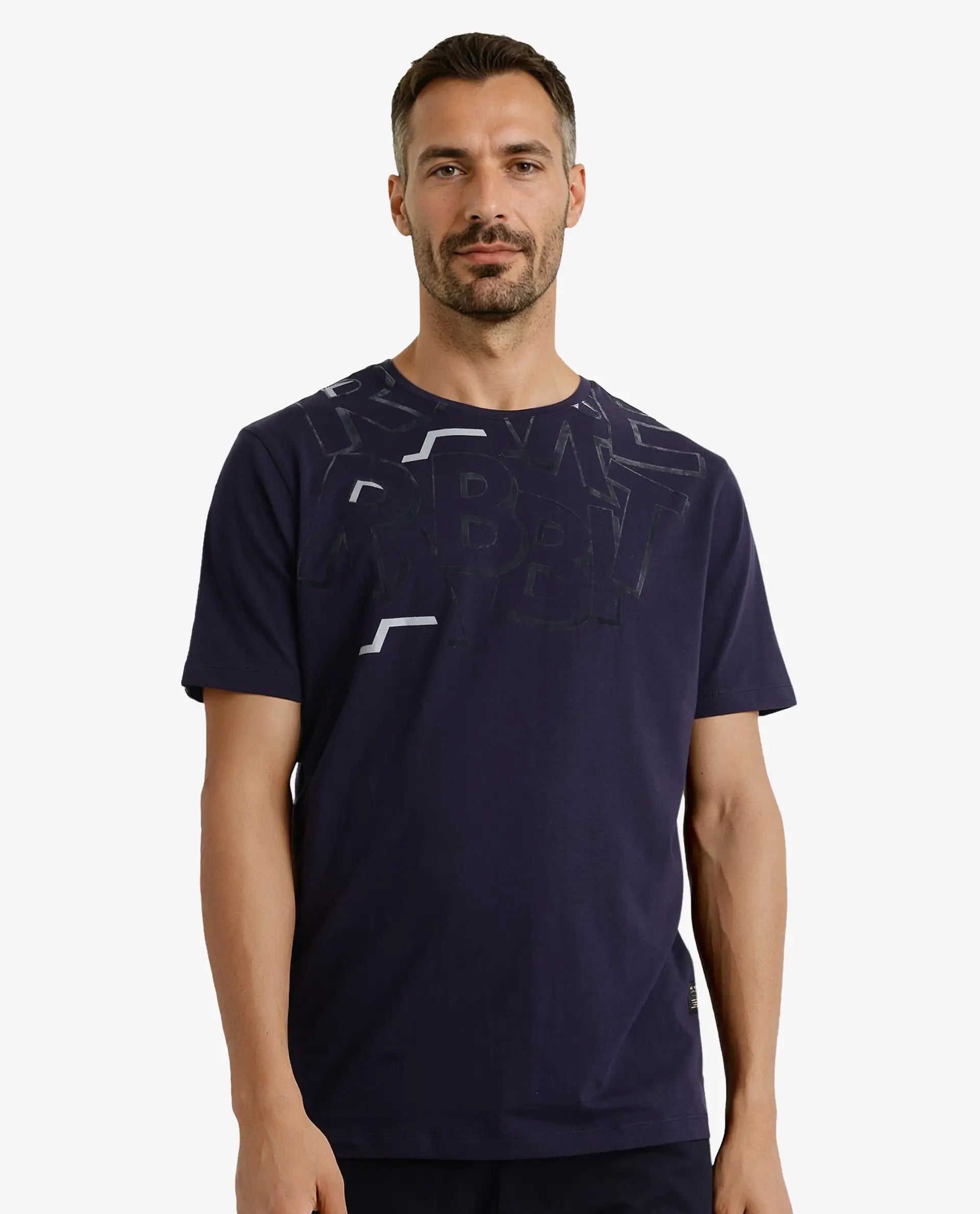 Rare Rabbit Men Runi Navy Short Sleeve Crew Neck Graphic Print T-Shirt