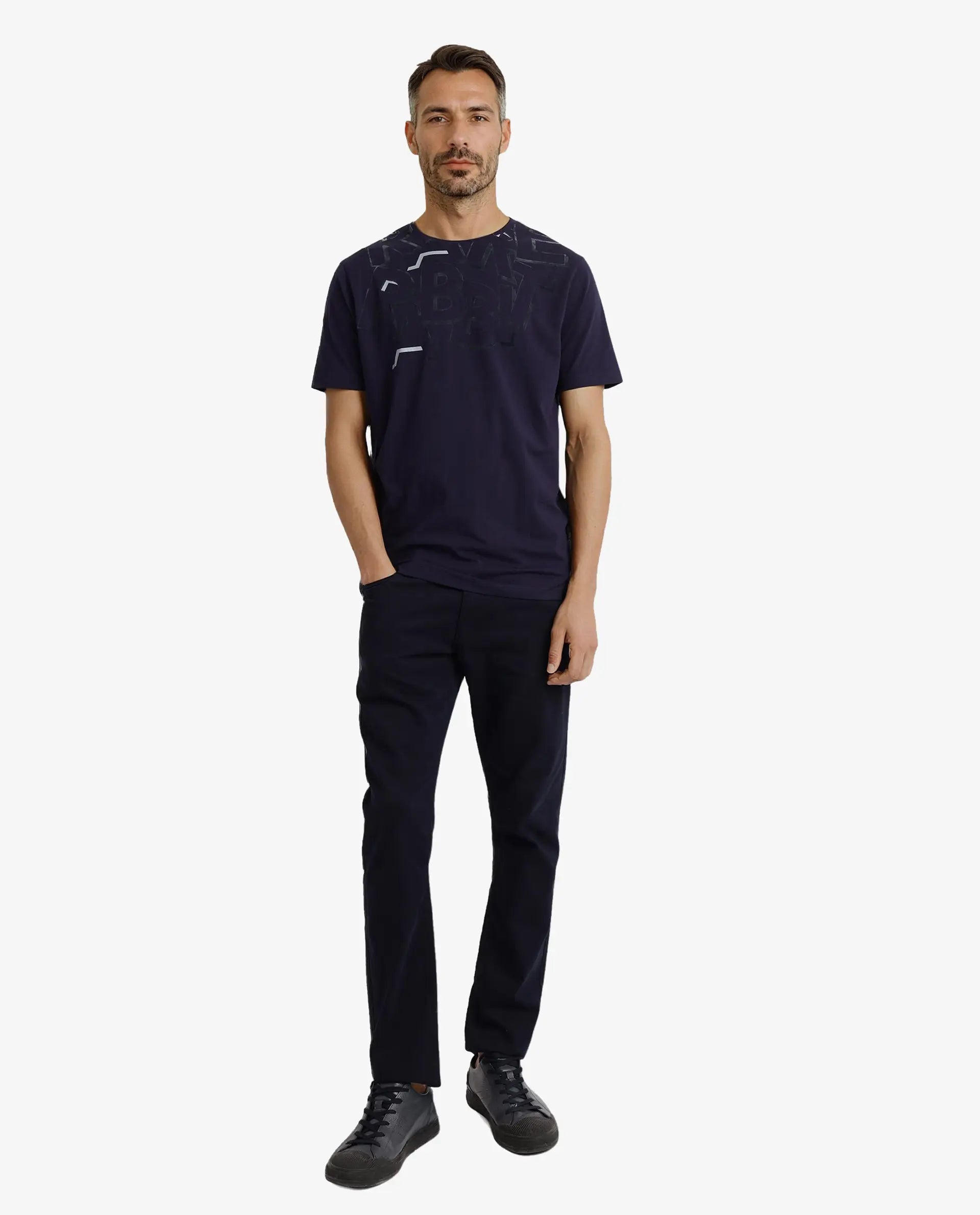 Rare Rabbit Men Runi Navy Short Sleeve Crew Neck Graphic Print T-Shirt