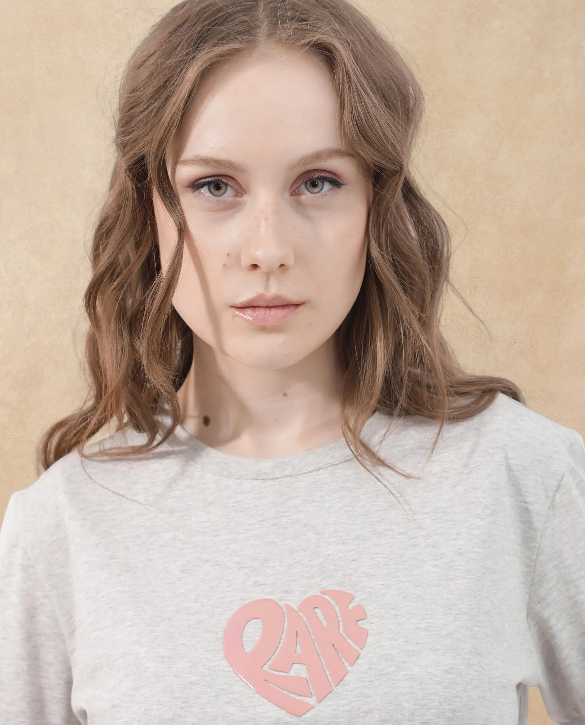 Rareism Women Runo Melange Grey Cotton Elastane Fabric Crew Neck Knit Solid T-Shirt