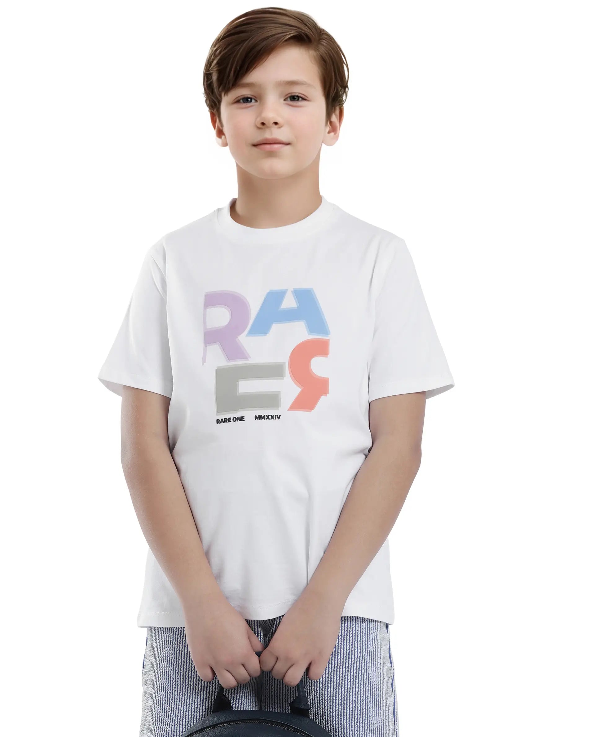 Rare Ones Kids Rush White Cotton Blend Half Sleeve Printed Regular Fit T-Shirt