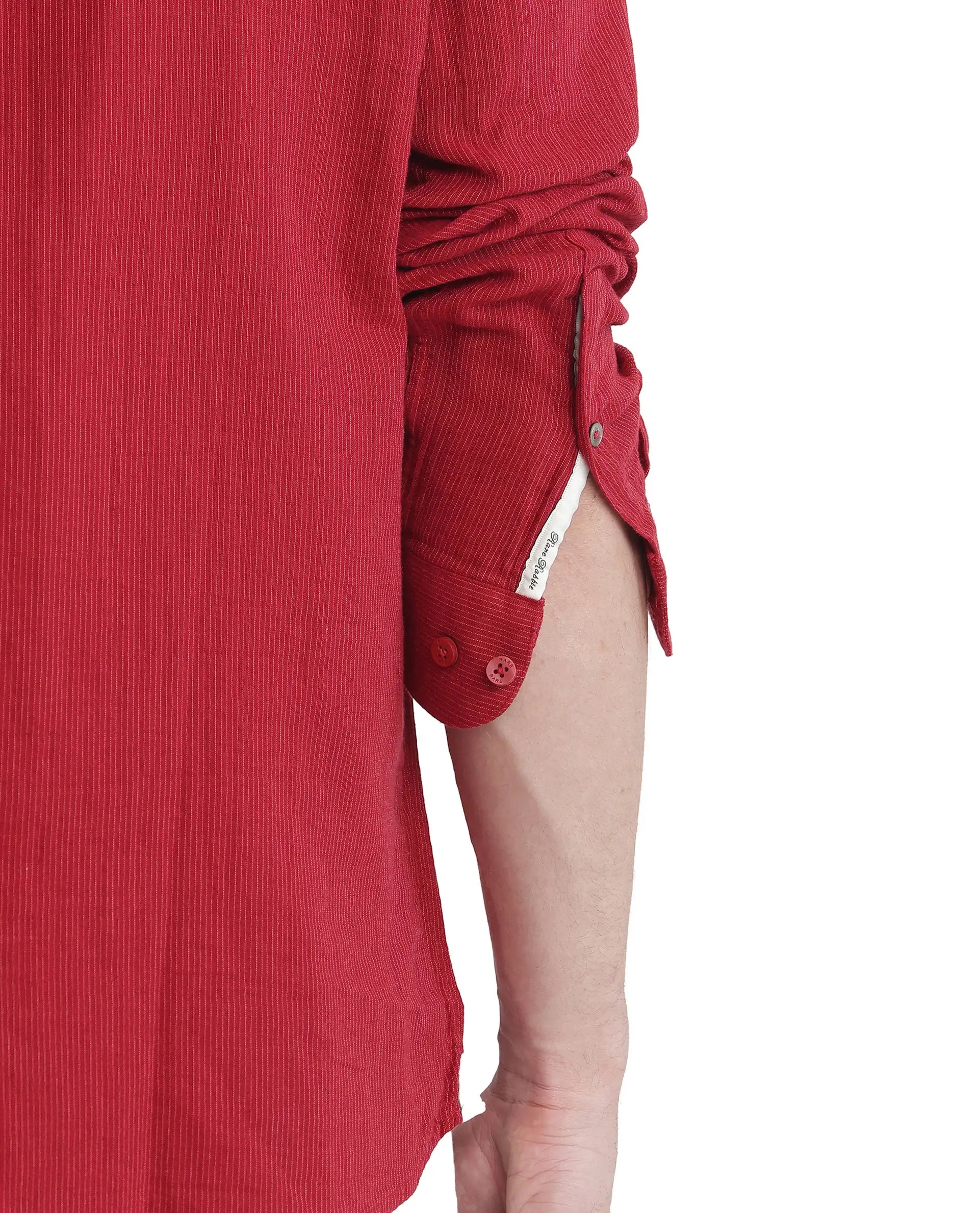 Rare Rabbit Men Rusk Red Cotton Fabric Full Sleeve Mandarin Collar Button Closure Plain Shirt