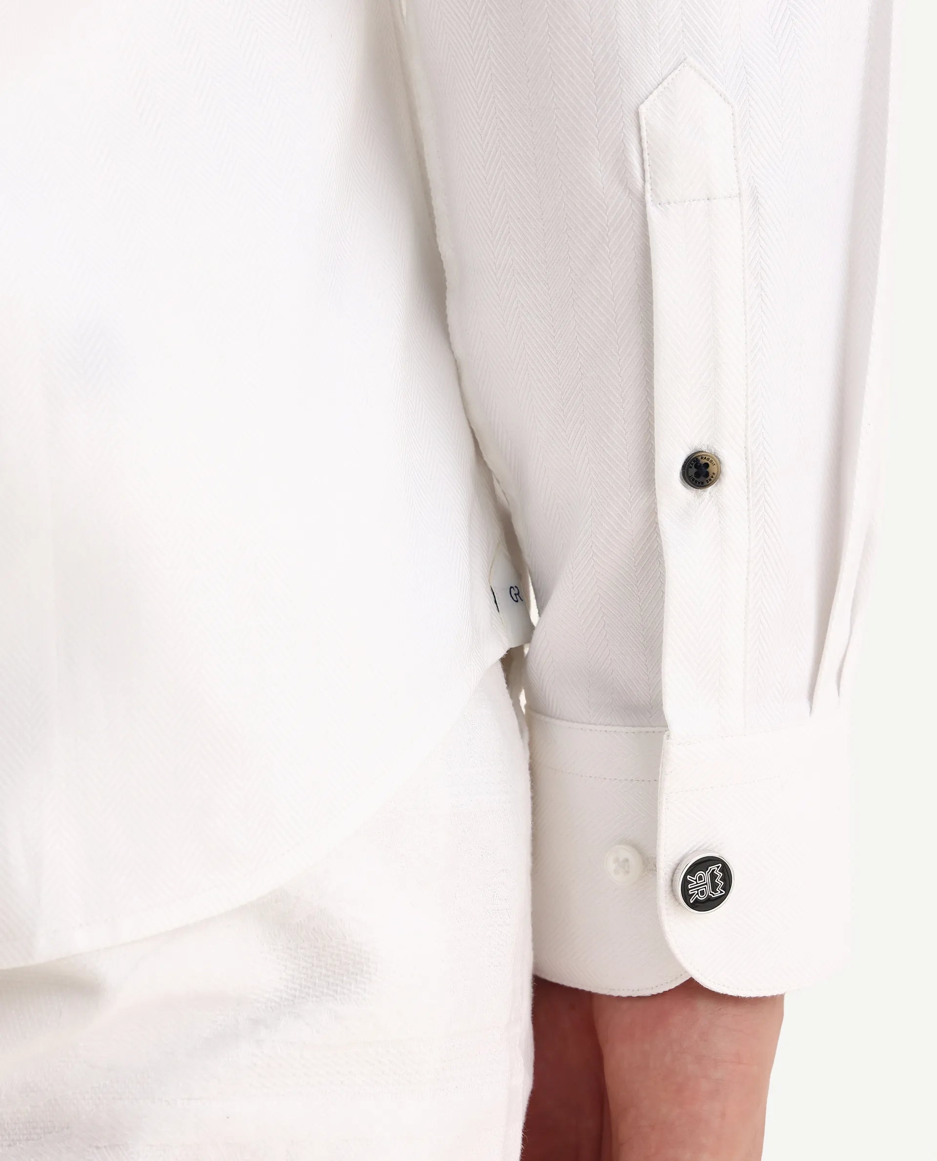 Rare Rabbit Men's Ruther 25 White Cotton Fabric Spread Collar Regular Jacquard Shirt