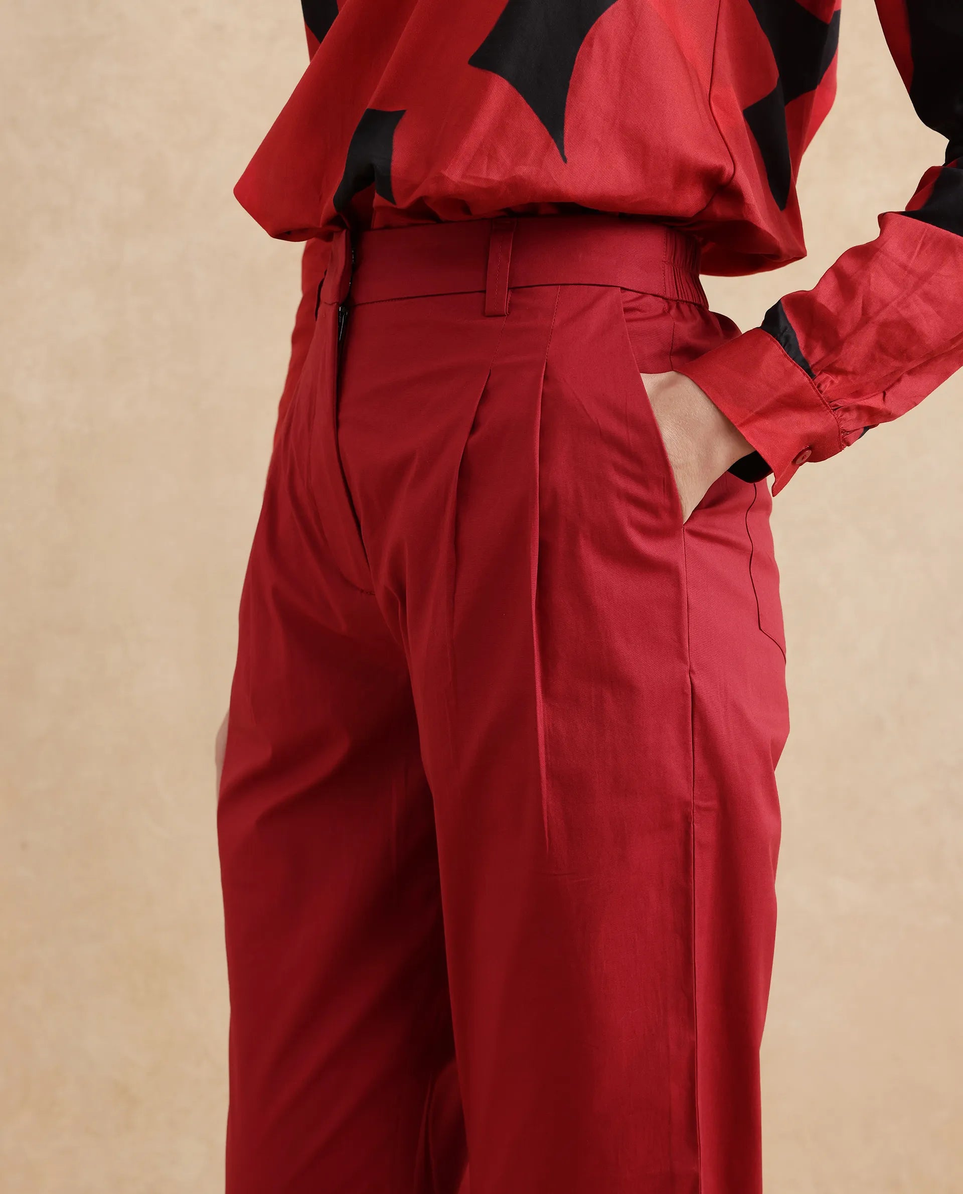 Rareism Women Ruvz Rust Cotton Blend Fabric Button Closure Straight Fit Ankle Length Plain Trouser