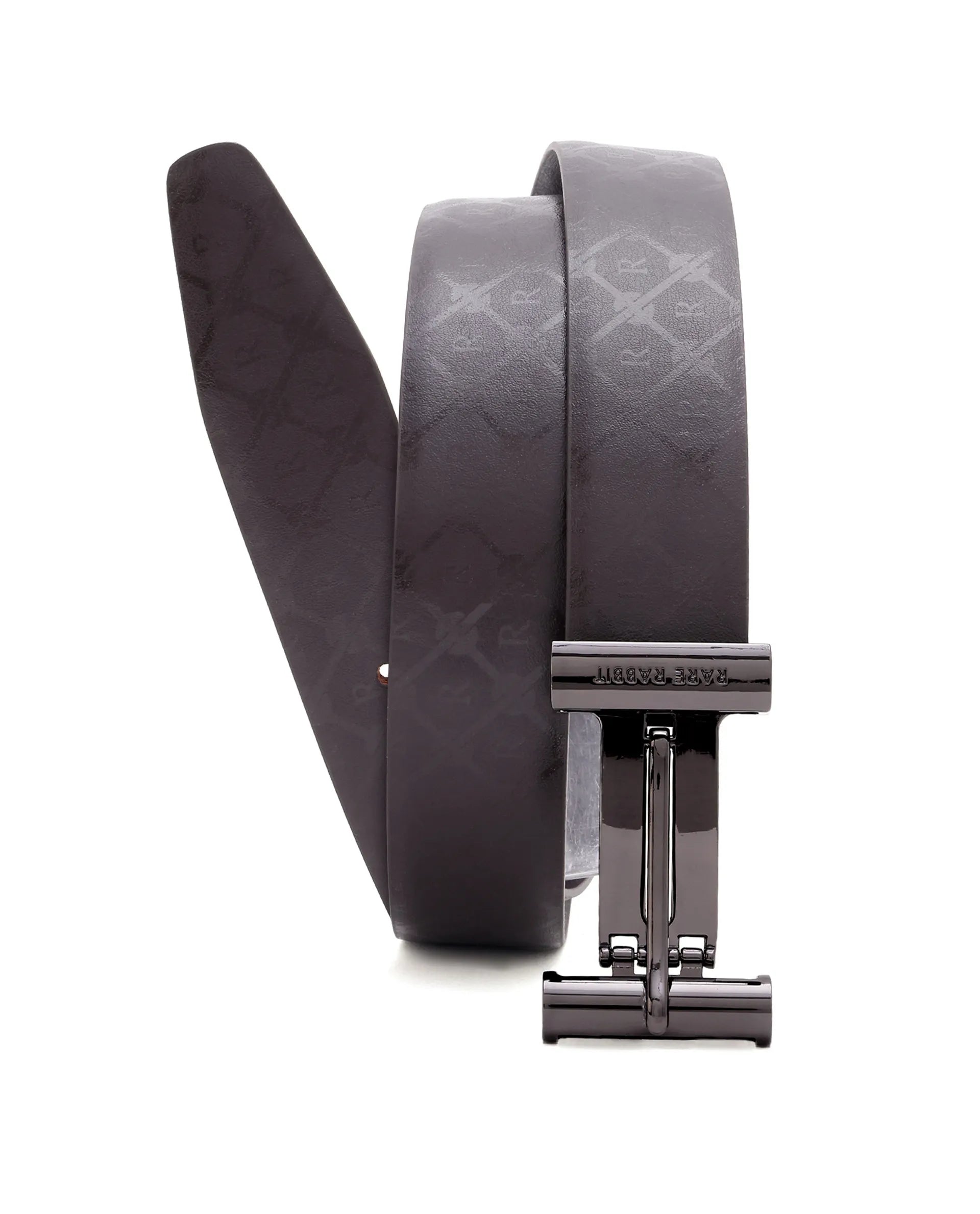 Rare Rabbit Men's Ryan Brown Reversible Monogram Print Gun Metal Belt