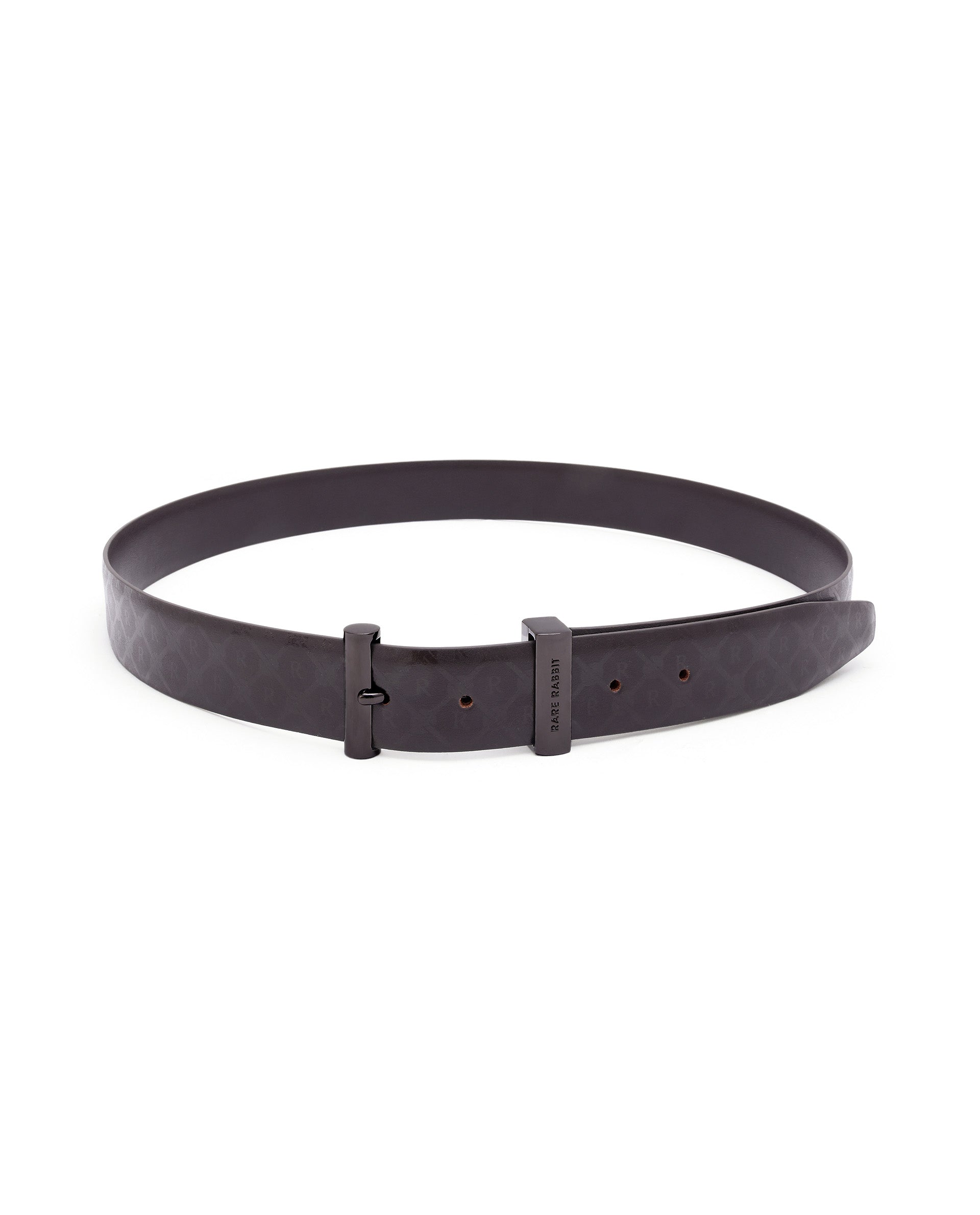 Rare Rabbit Men's Ryan Brown Reversible Monogram Print Gun Metal Belt