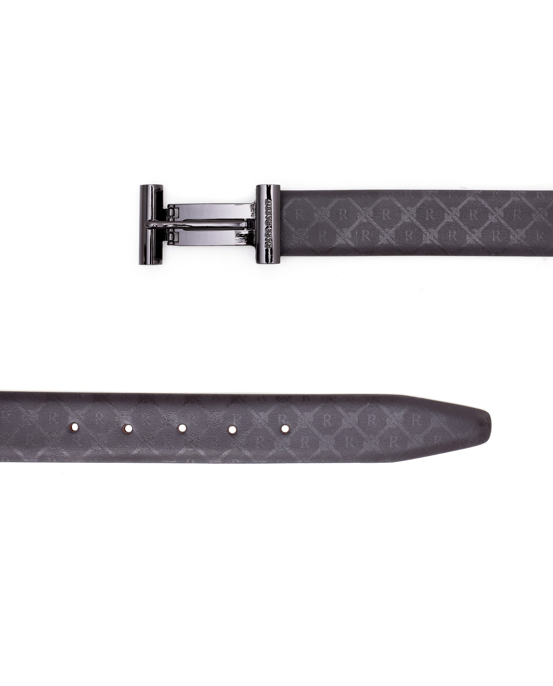 Rare Rabbit Men's Ryan Brown Reversible Monogram Print Gun Metal Belt