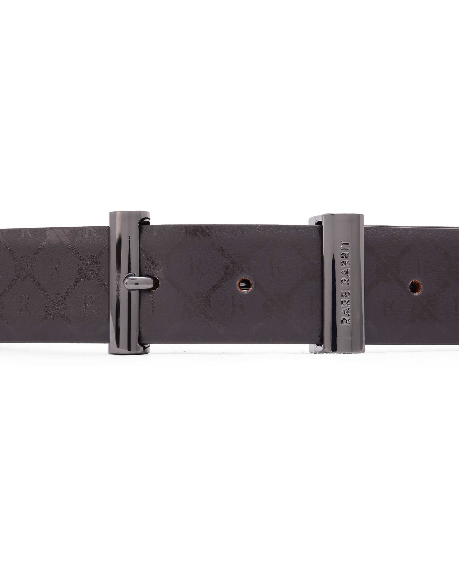 Rare Rabbit Men's Ryan Brown Reversible Monogram Print Gun Metal Belt