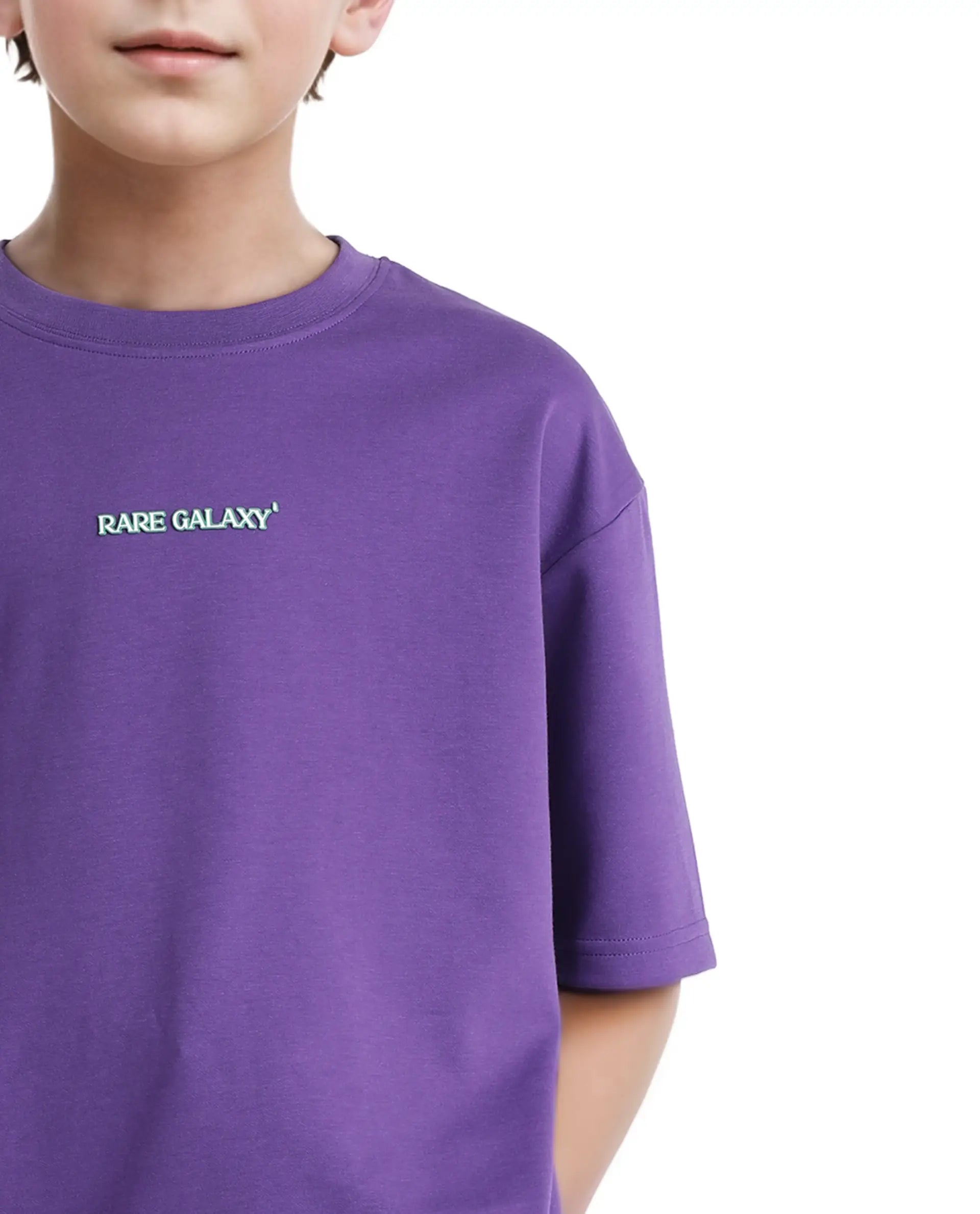 Rare Ones Kids Ryan Dark Purple Cotton Poly Short Sleeve Crew Neck Discharge With Hd Print Boxy T-Shirt