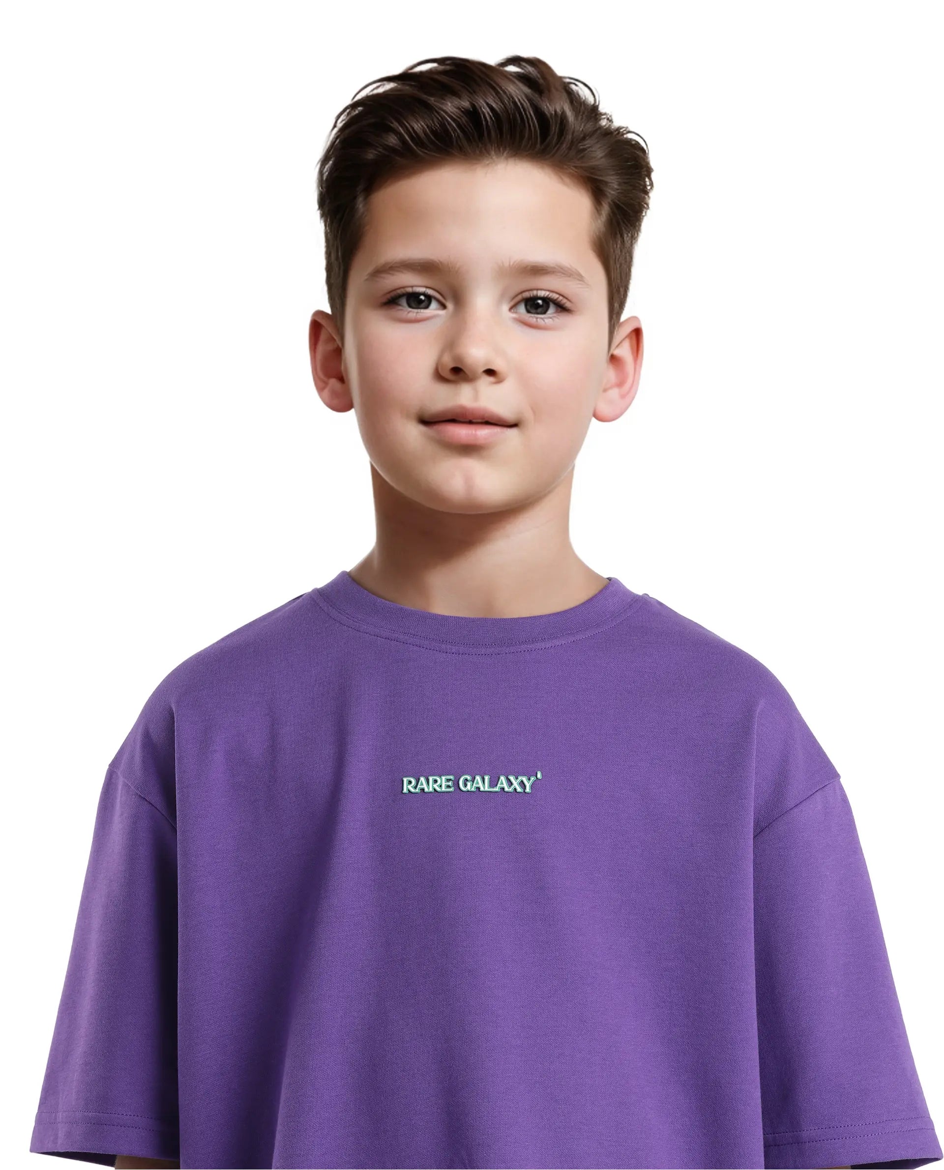 Rare Ones Kids Ryan Dark Purple Cotton Poly Short Sleeve Crew Neck Discharge With Hd Print Boxy T-Shirt