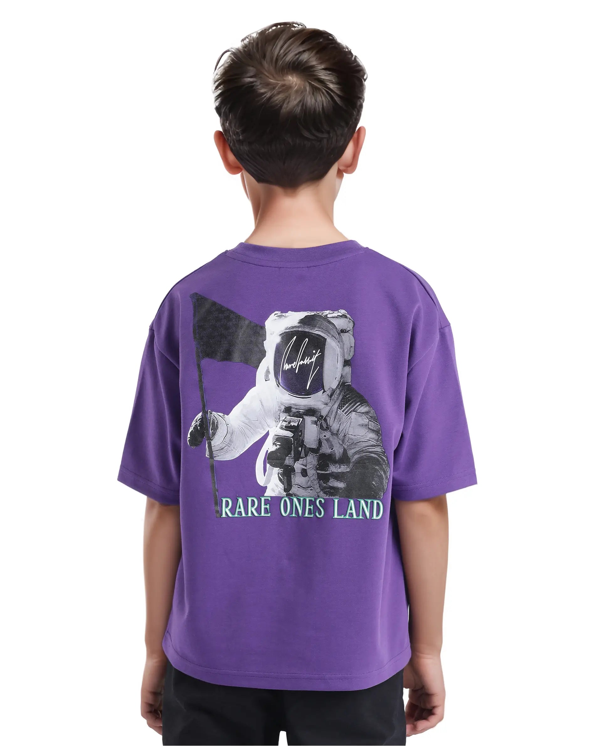 Rare Ones Kids Ryan Dark Purple Cotton Poly Short Sleeve Crew Neck Discharge With Hd Print Boxy T-Shirt