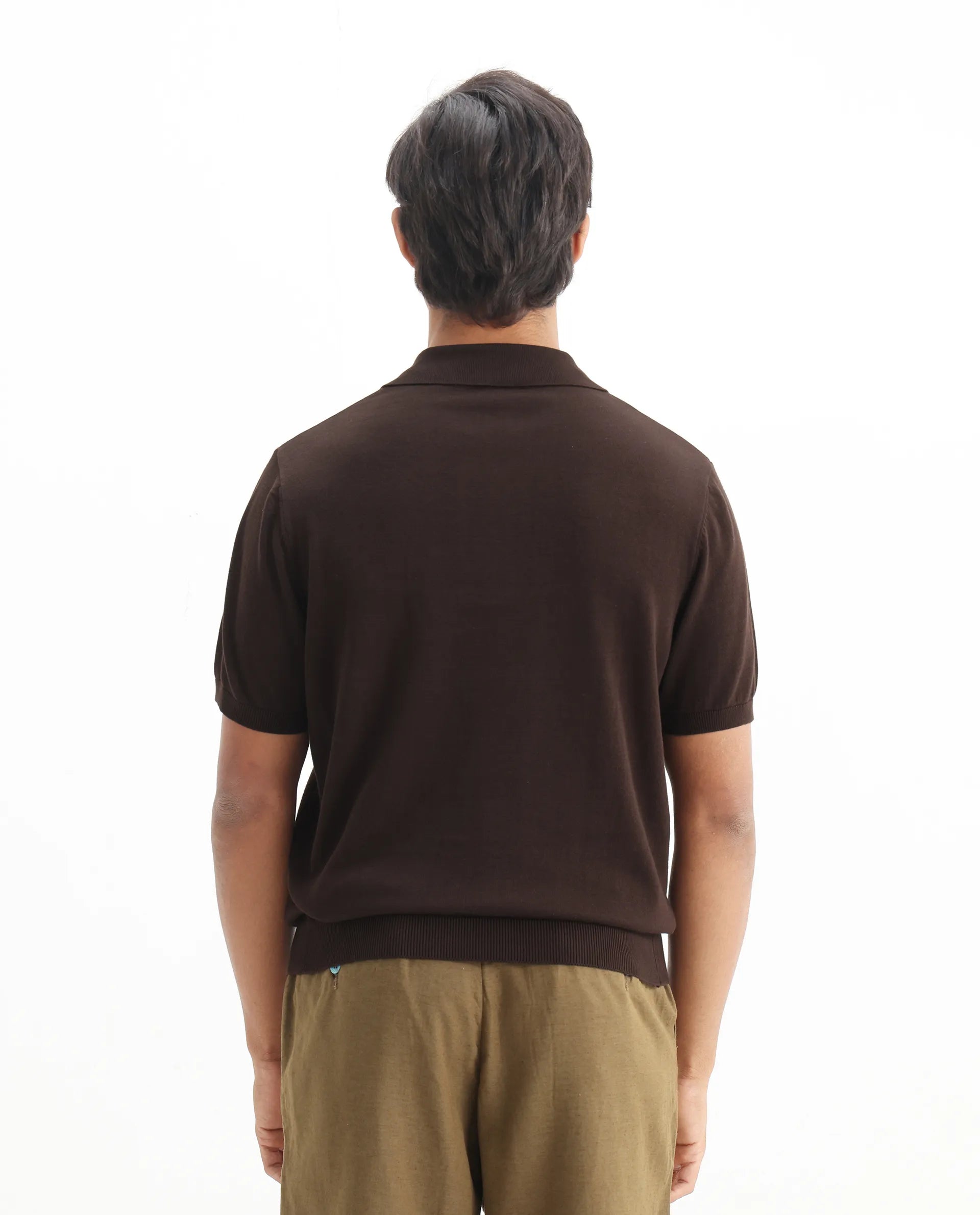 Rare Rabbit Men's Ryd Brown Cotton Plain Regular Fit Half Sleeve Polo