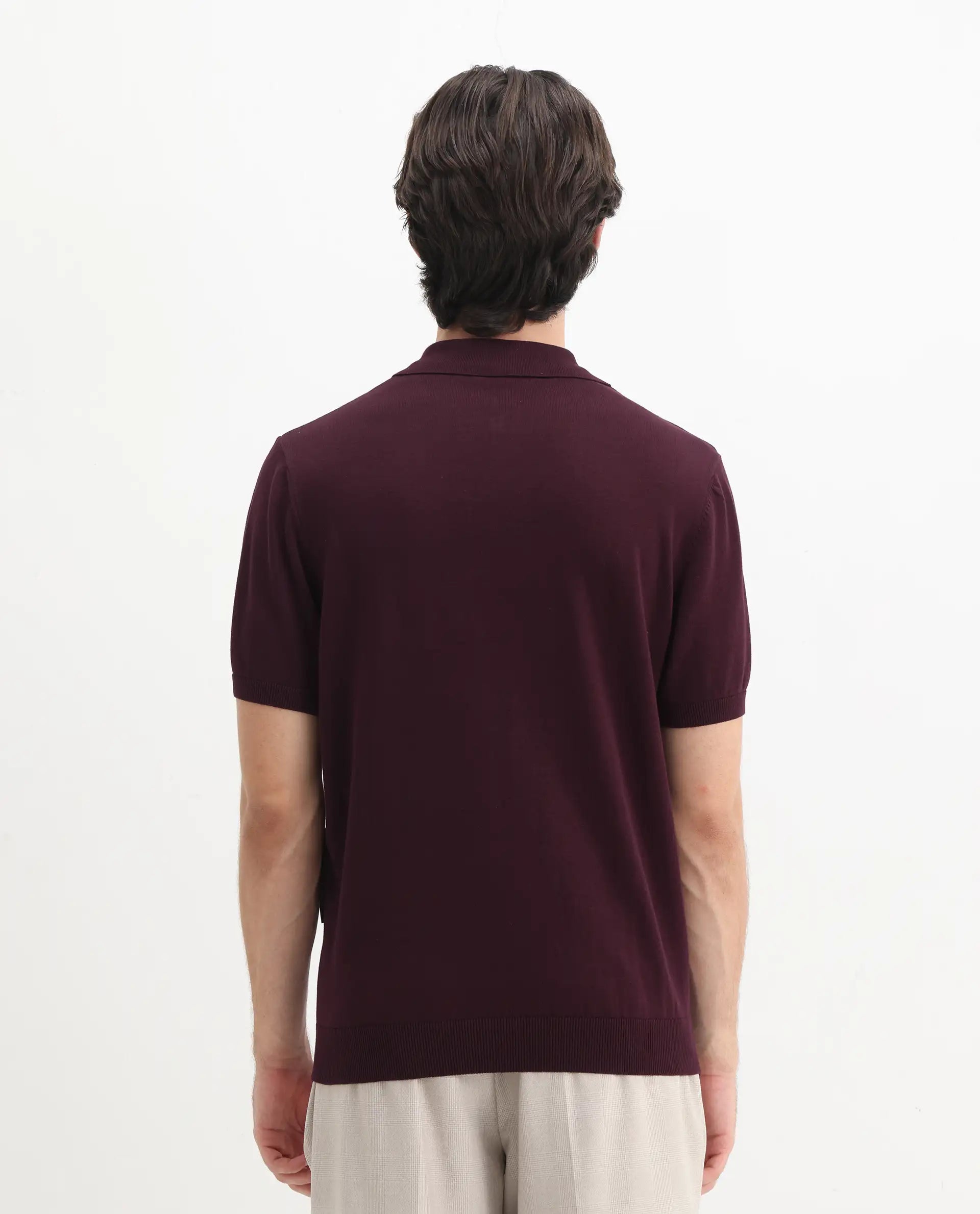 Rare Rabbit Men's Ryd Maroon Cotton Plain Regular Fit Half Sleeve Polo