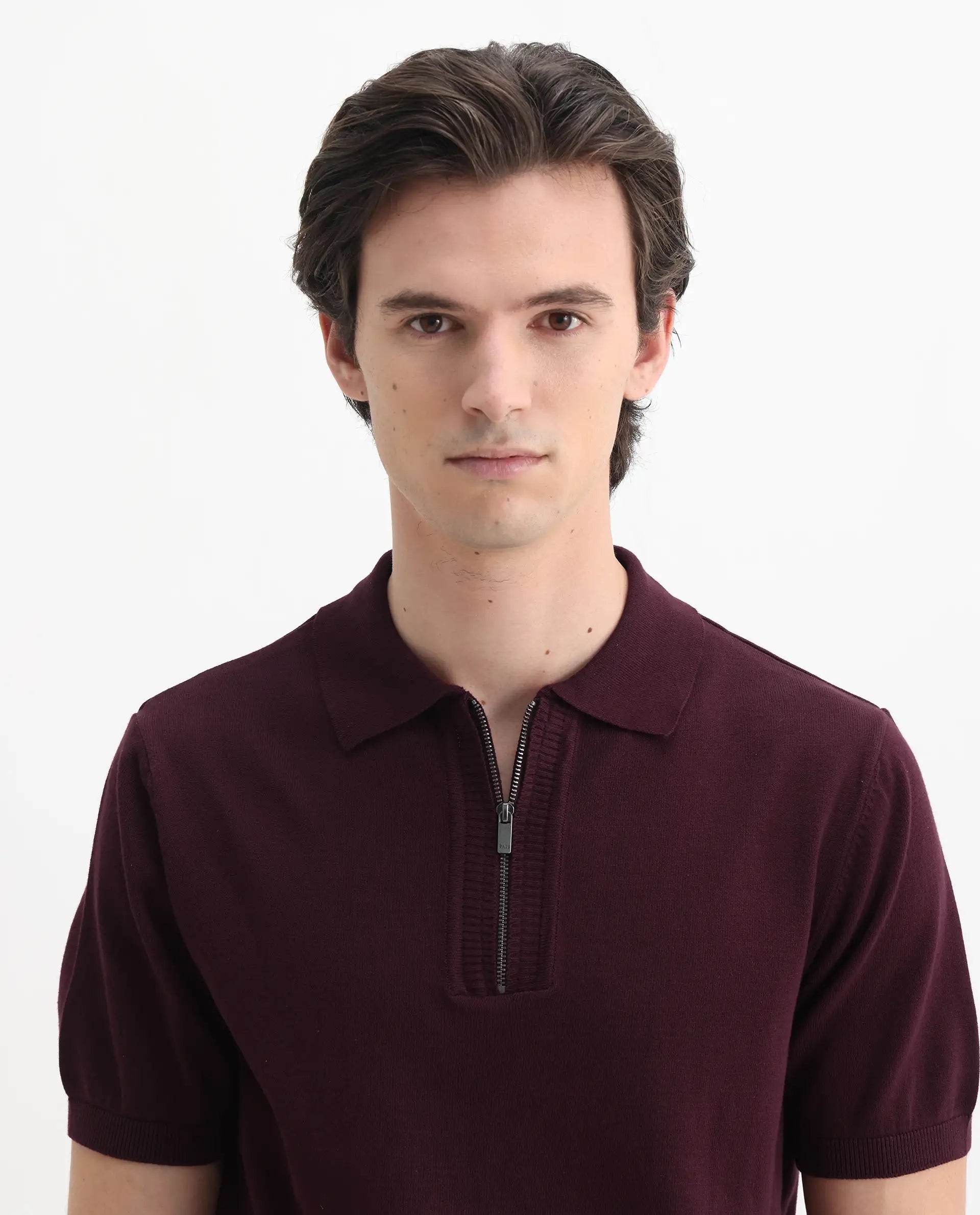 Rare Rabbit Men's Ryd Maroon Cotton Plain Regular Fit Half Sleeve Polo