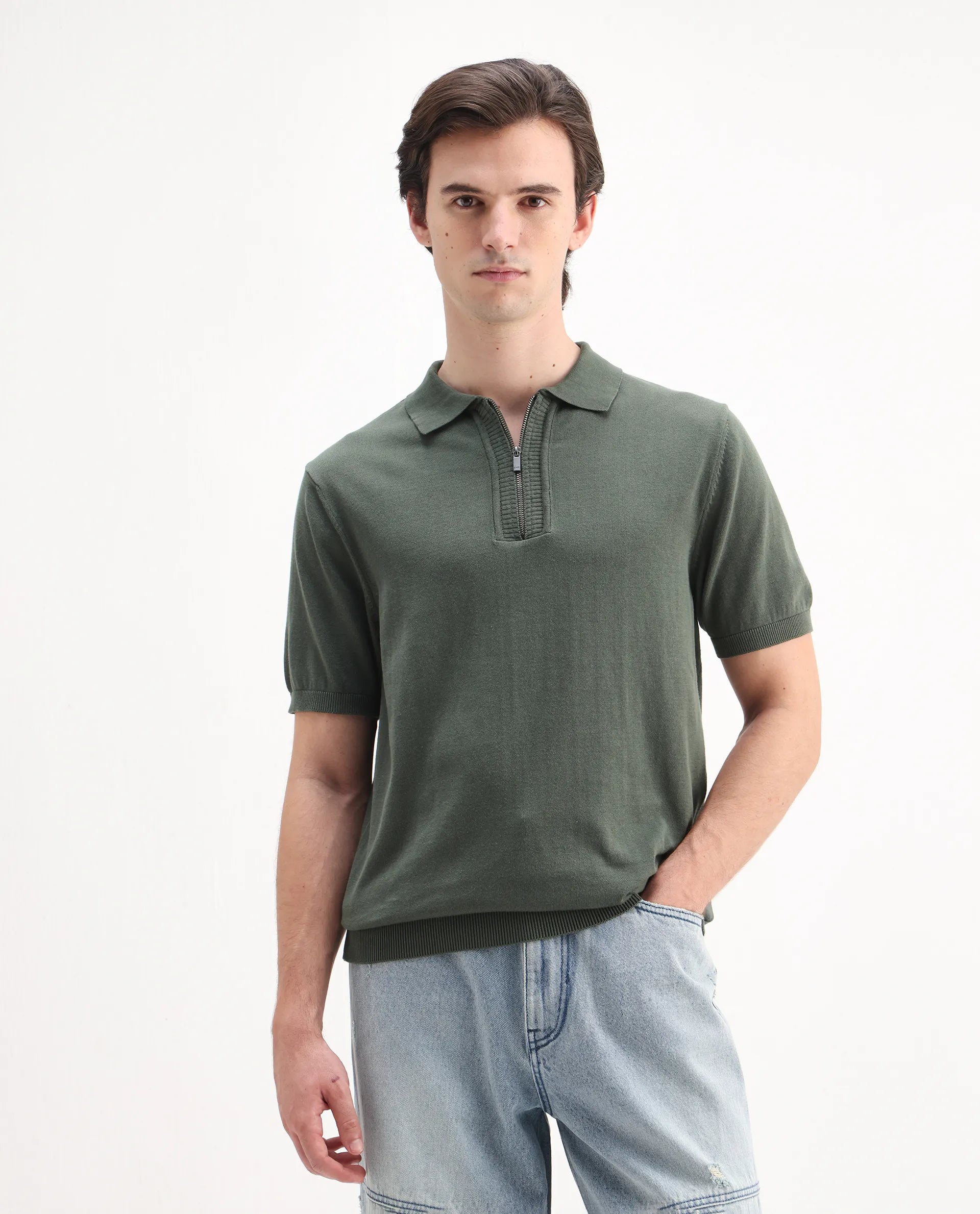 Rare Rabbit Men's Ryd Pastel Cotton Plain Regular Fit Half Sleeve Polo