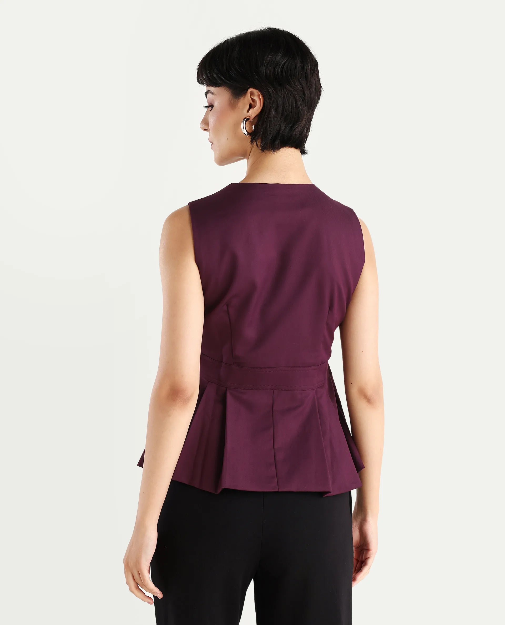 Rareism Women's Rysa Purple Polyester V-Neck Plain Sleeveless Regular Fit And Flare Top