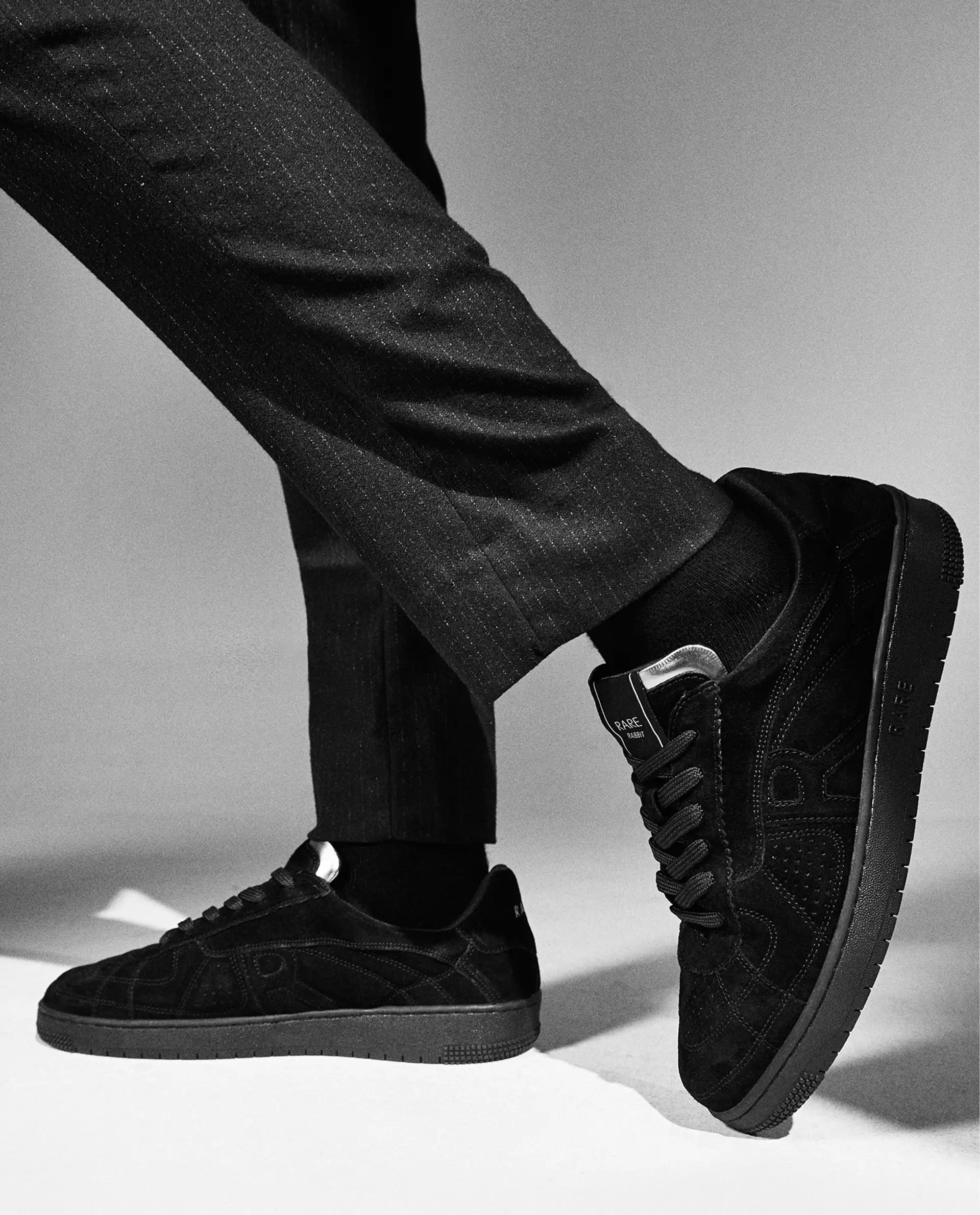 Rare Rabbit Men Ragno Black Genuine Suede Leather Low-Top Lace Up Sneaker Shoes
