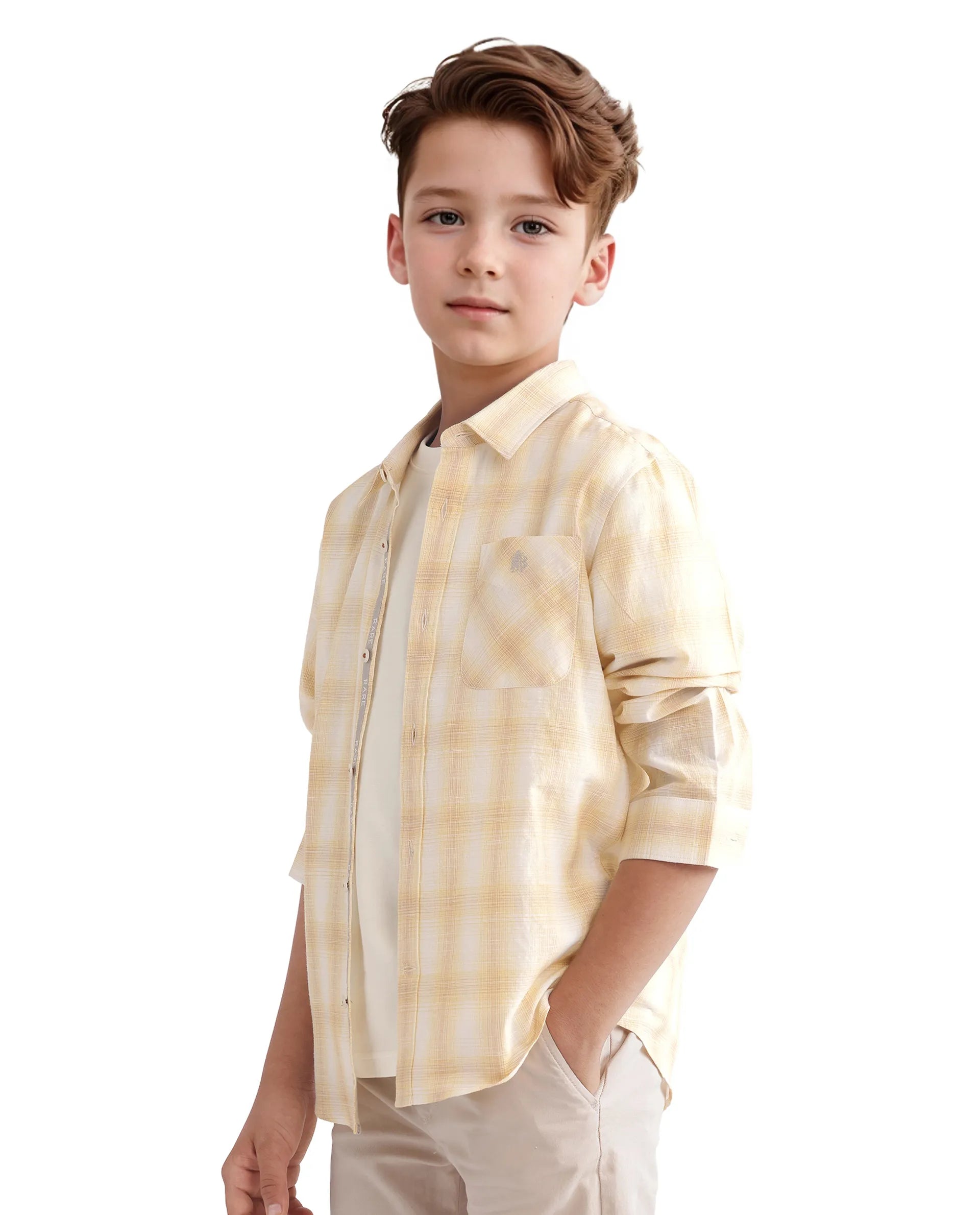 Rare Ones Kids Sable Yellow Cotton Full Sleeve Spread Collar Checked Shirt