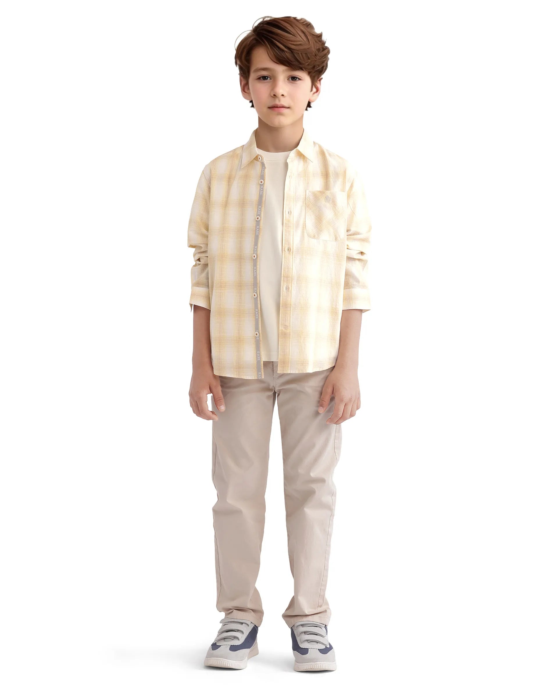 Rare Ones Kids Sable Yellow Cotton Full Sleeve Spread Collar Checked Shirt