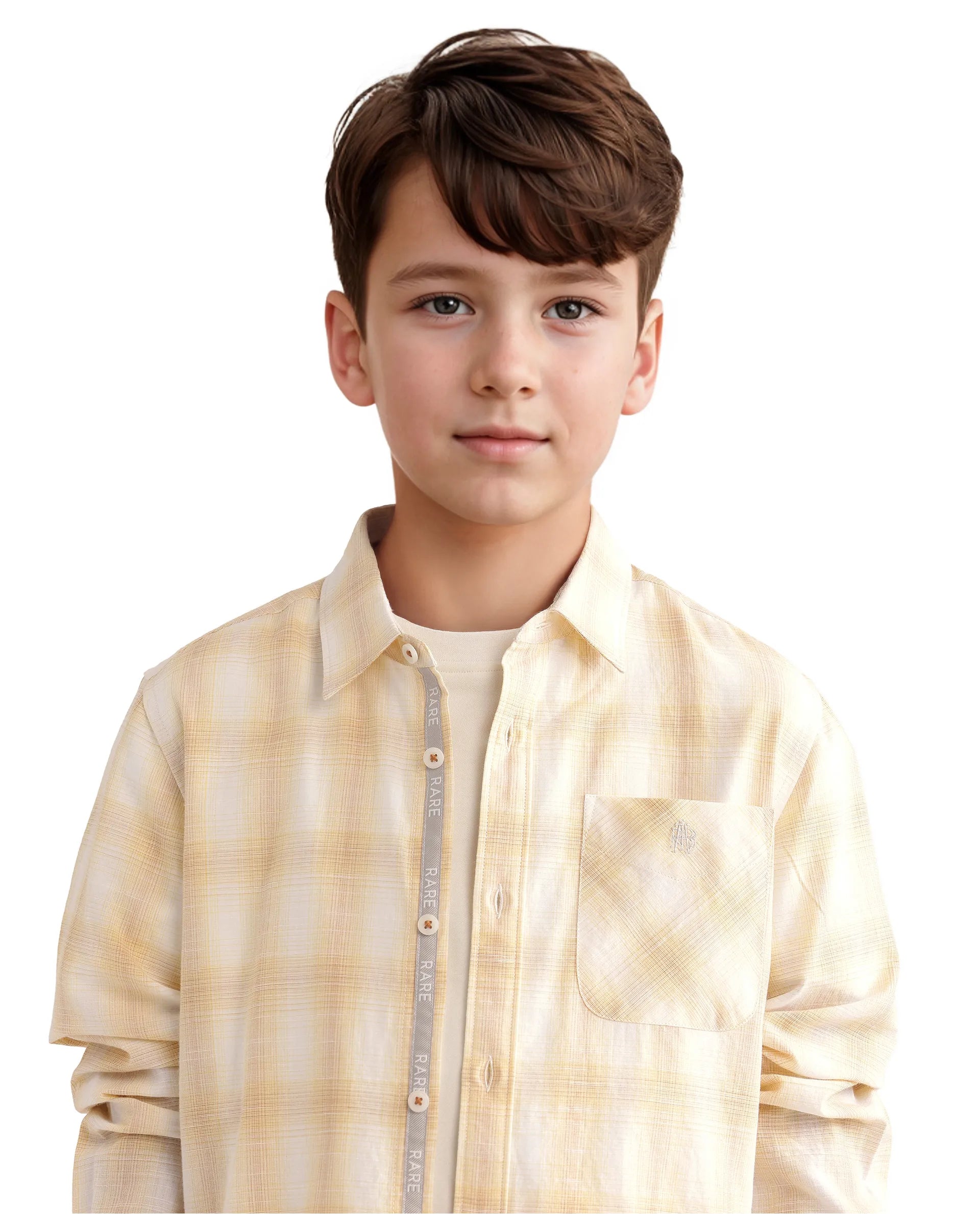 Rare Ones Kids Sable Yellow Cotton Full Sleeve Spread Collar Checked Shirt