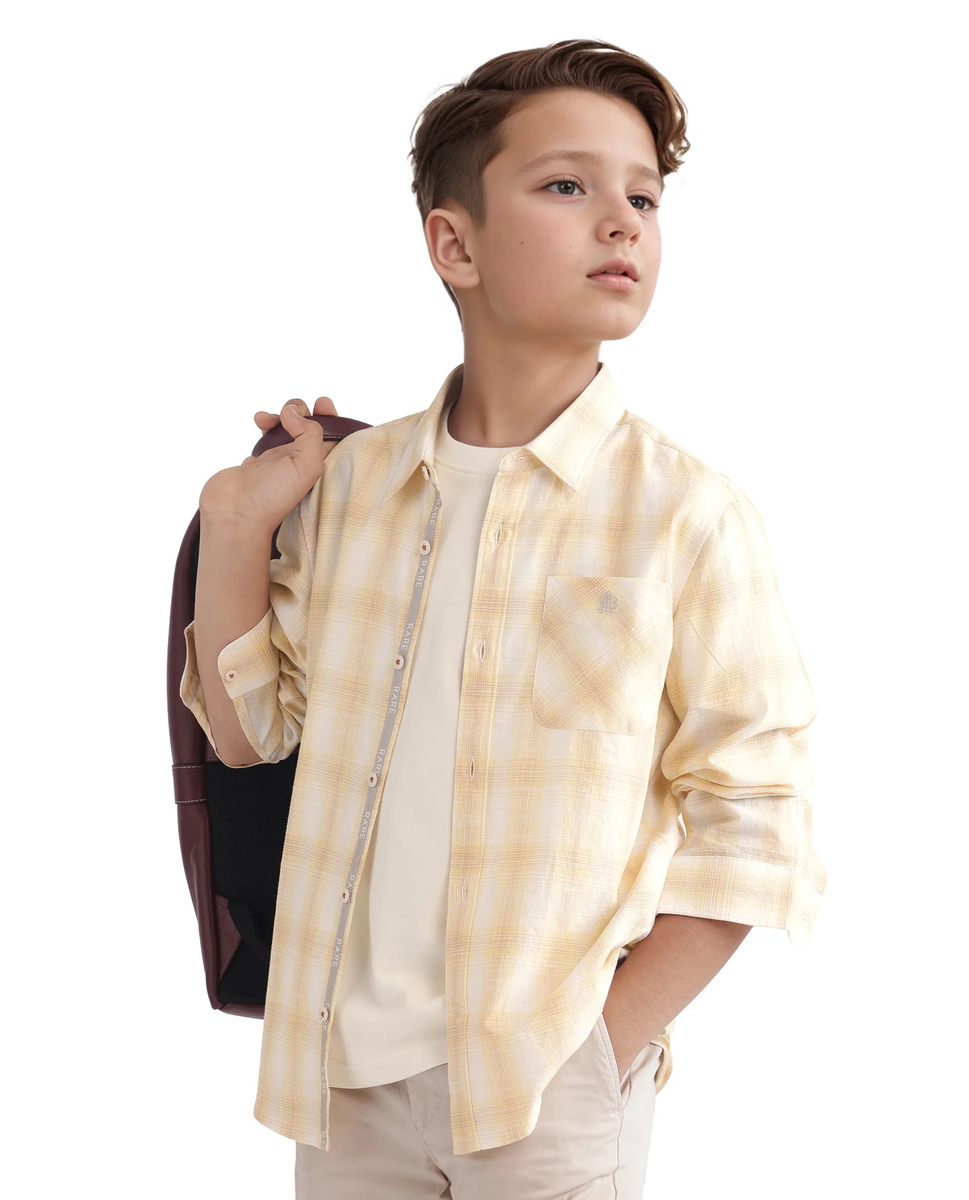 Rare Ones Kids Sable Yellow Cotton Full Sleeve Spread Collar Checked Shirt
