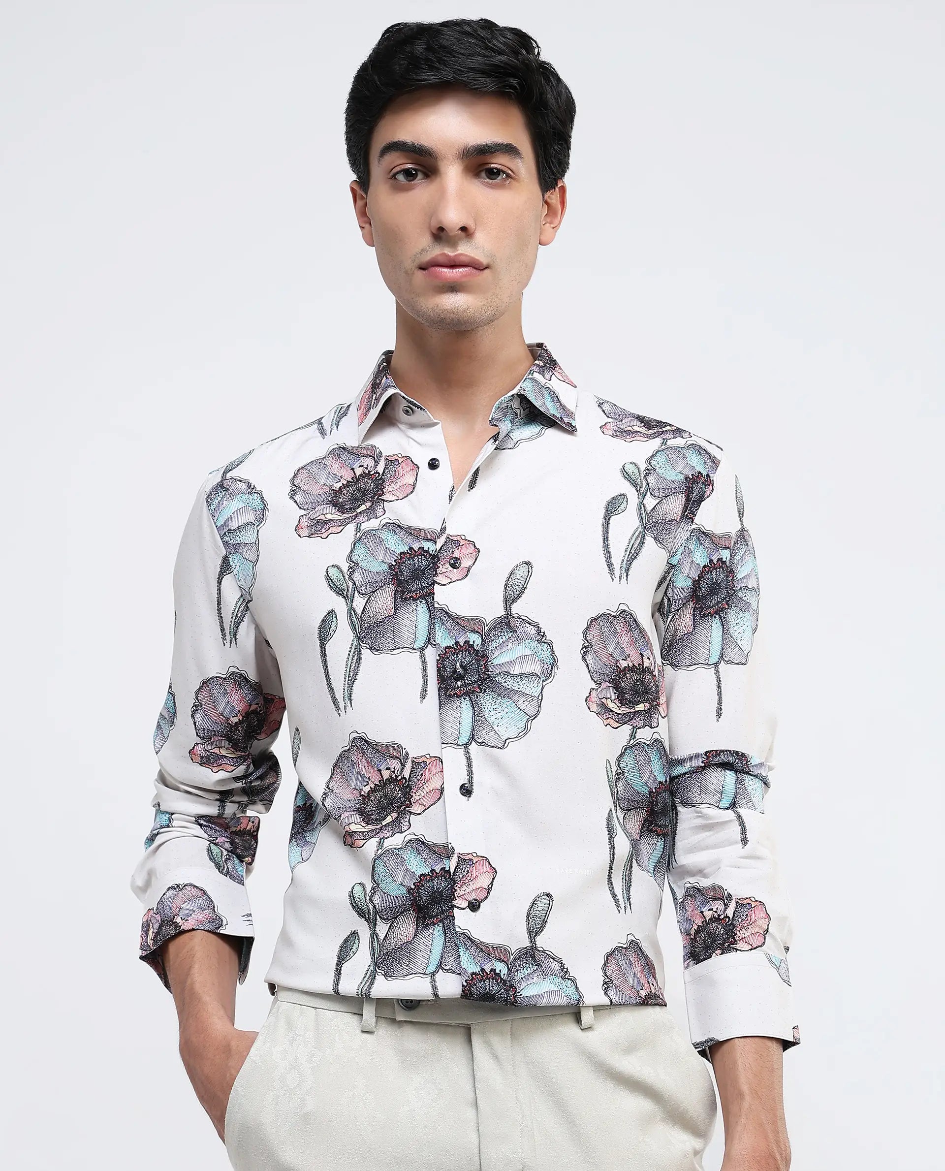 Rare Rabbit Men Saddle-1 Light Pink Full Sleeve Regular Fit Shirt