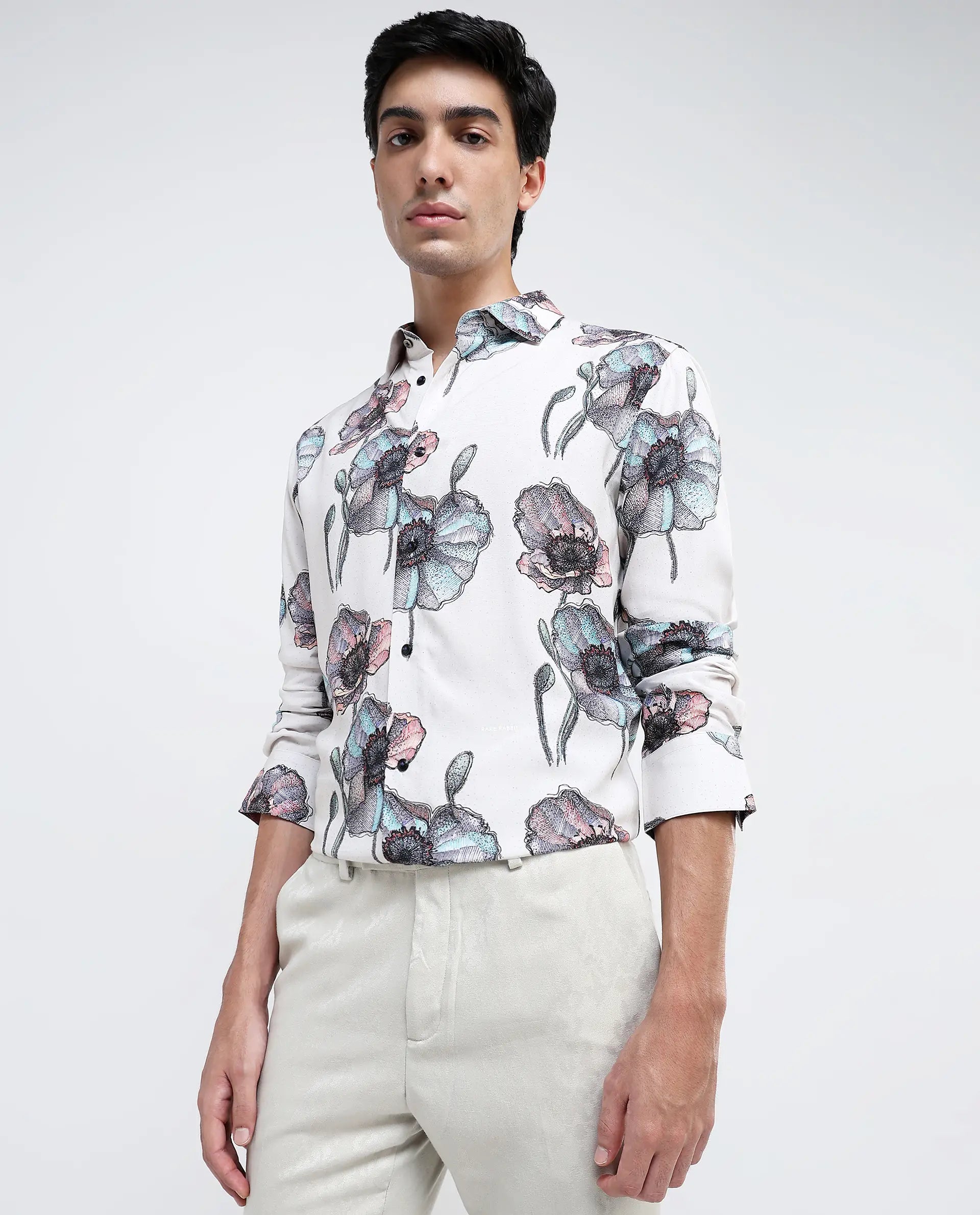 Rare Rabbit Men Saddle-1 Light Pink Full Sleeve Regular Fit Shirt