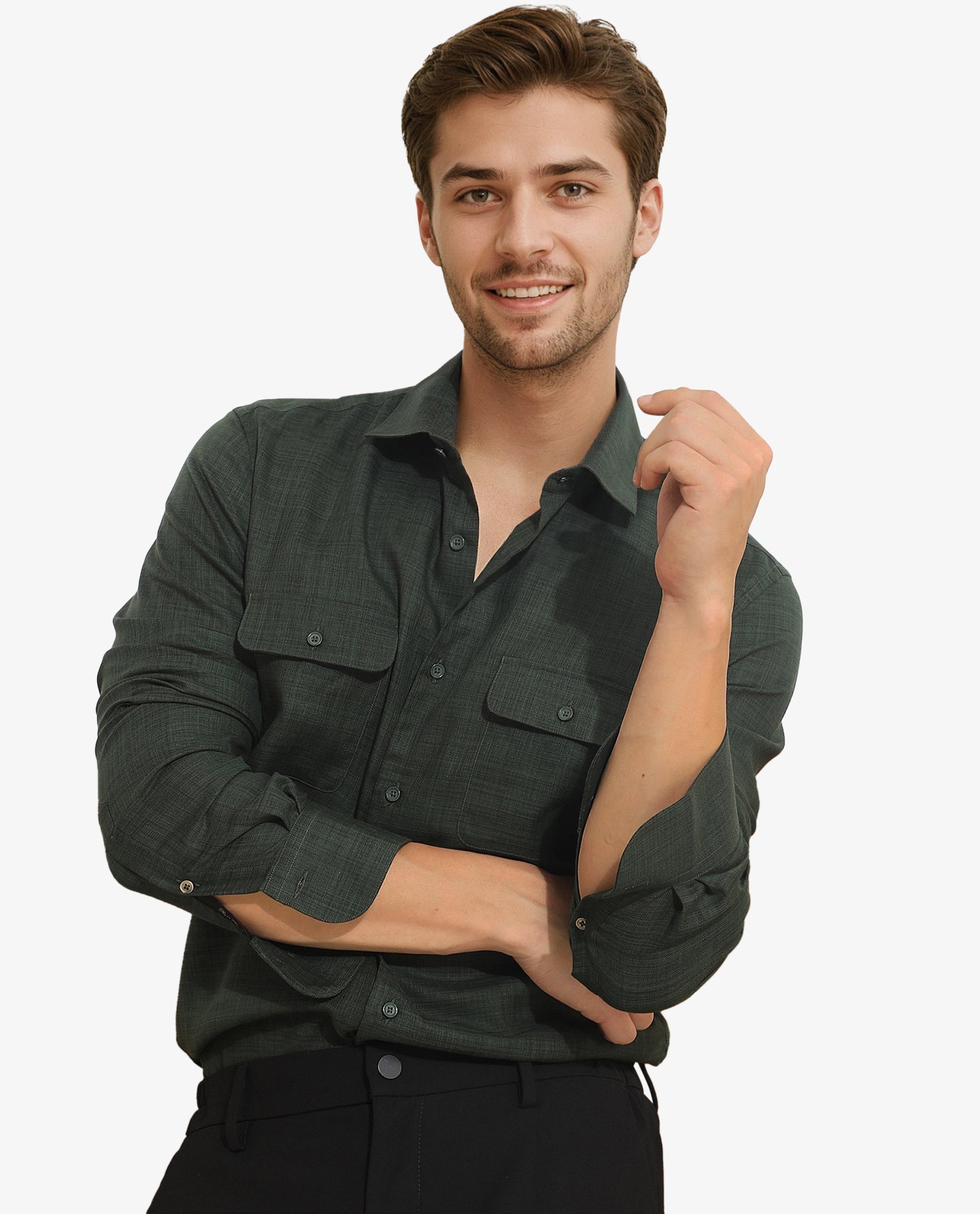 Rare Rabbit Men's Safa Olive Cotton Lyocell Fabric Full Sleeves Solid Shirt