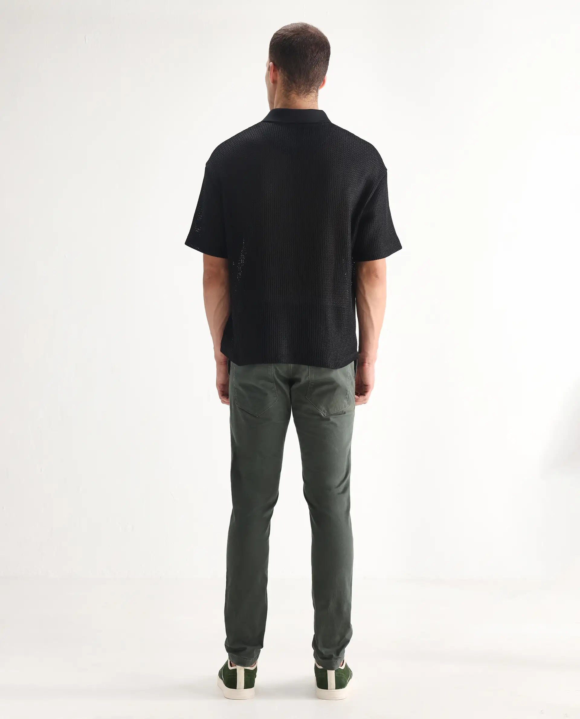 Rare Rabbit Men's Saho Olive Cotton Plain Hawk Slim Fit Jeans