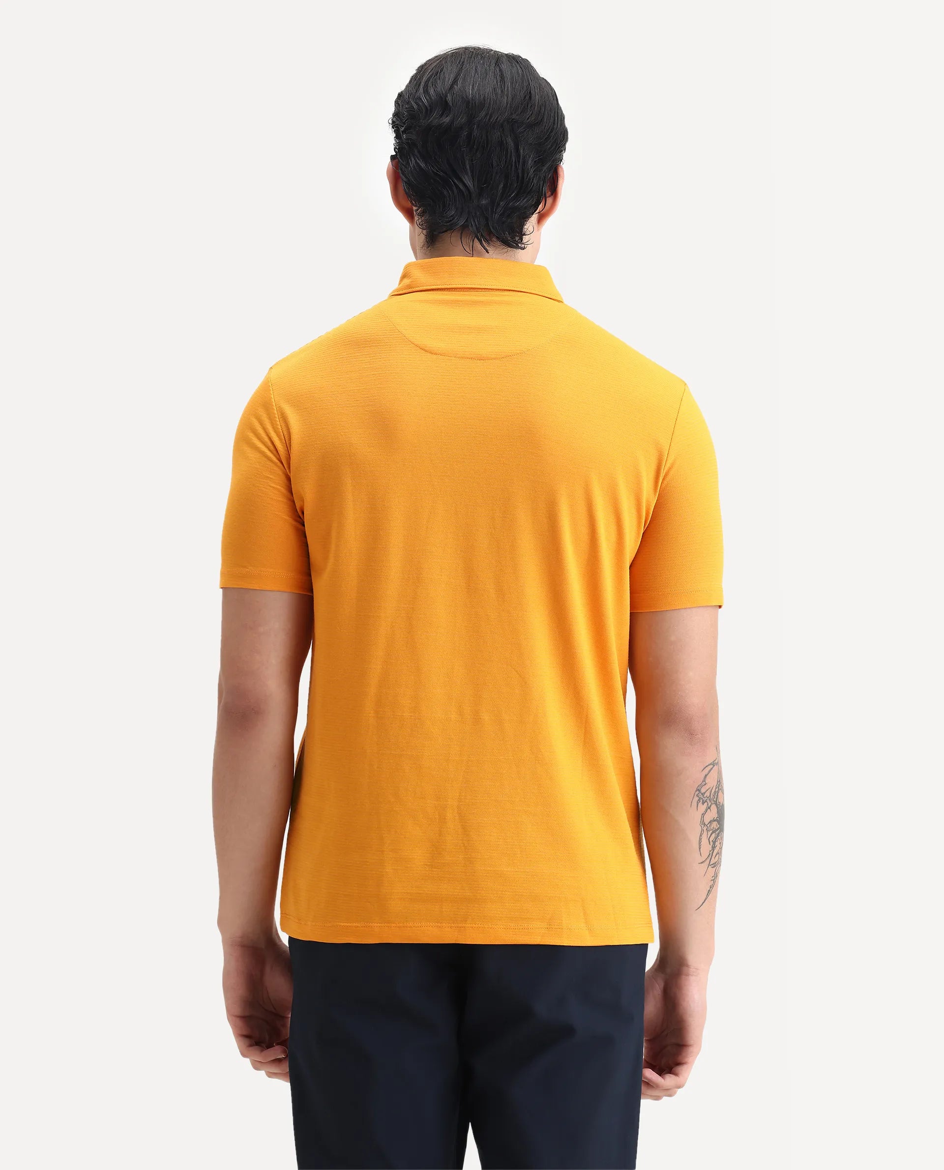 Rare Rabbit Men's Sailor Yellow Polyester Striped Print Regular Fit Half Sleeve Polo