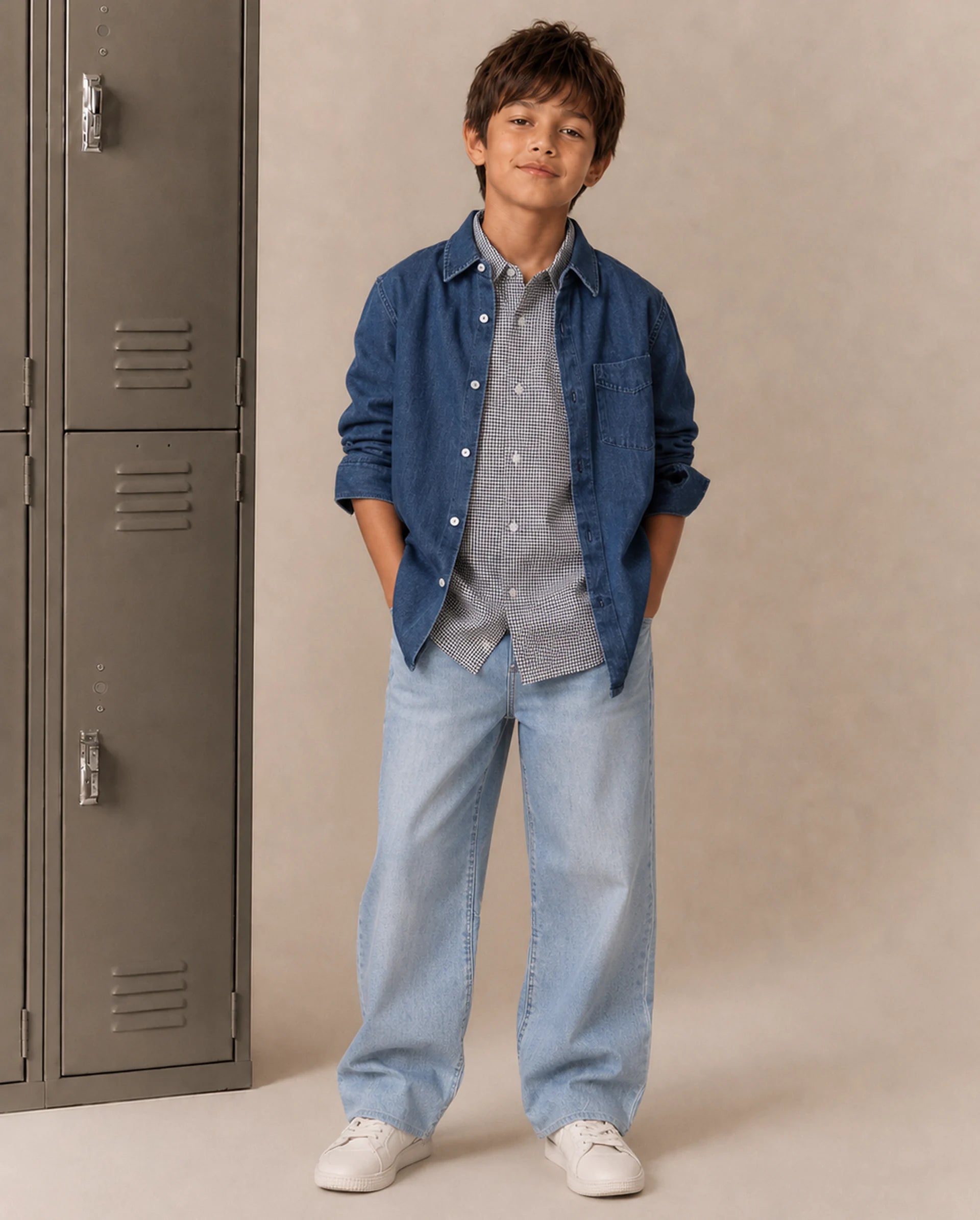 Rare Ones Kids Saiot Light Blue Cotton Blend Fabric Button Closure Regular Fit Shirt