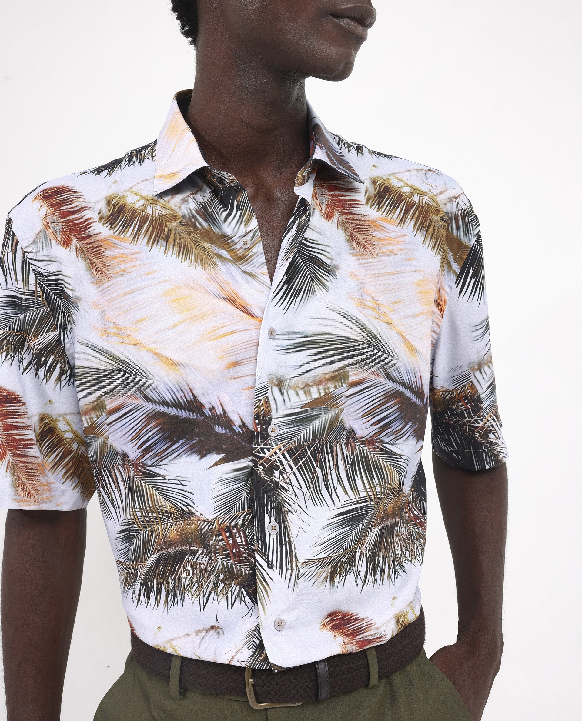 Rare Rabbit Men's Saiph Pastel Purple Viscose Fabric Short Sleeve Boxy Fit Tropical Print Shirt