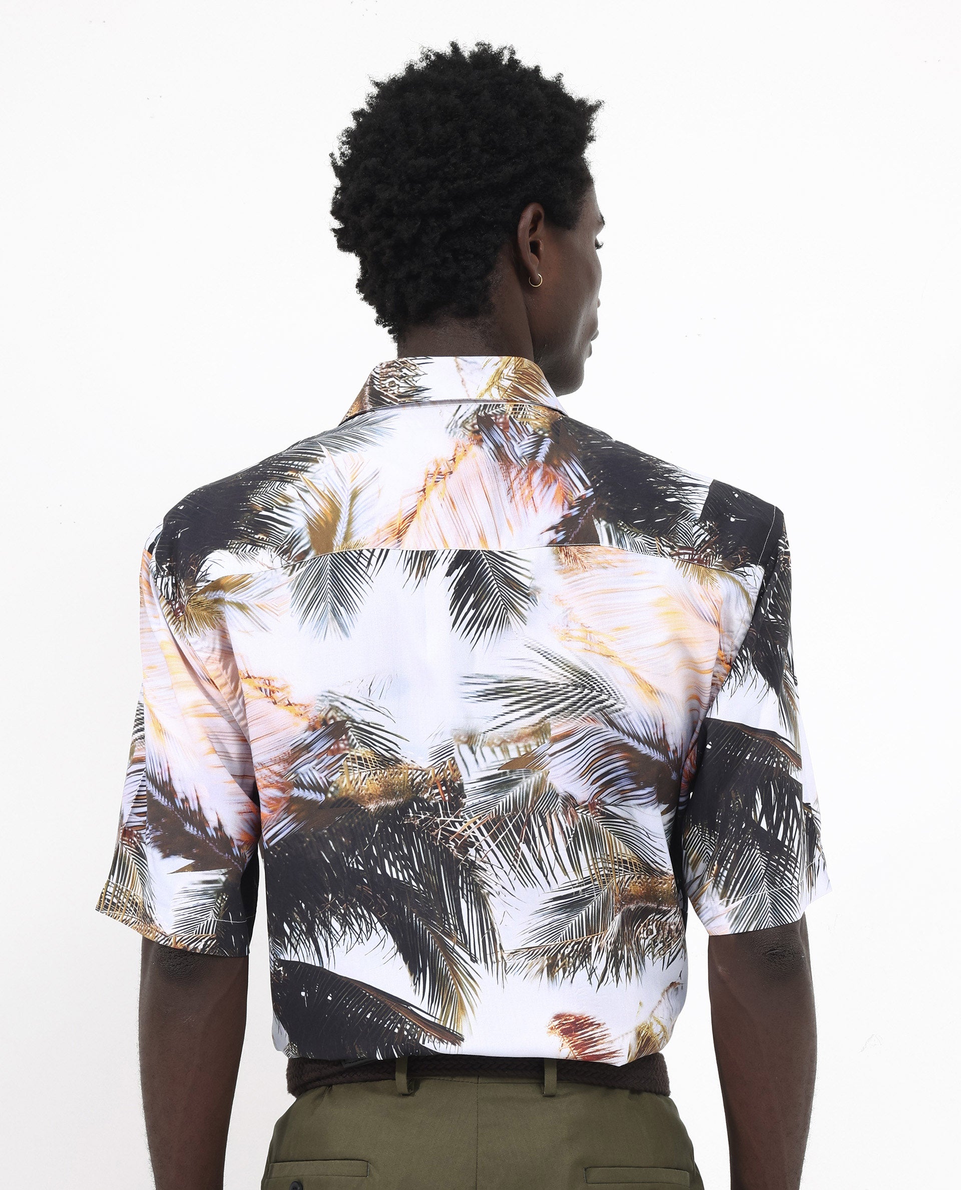 Rare Rabbit Men's Saiph Pastel Purple Viscose Fabric Short Sleeve Boxy Fit Tropical Print Shirt